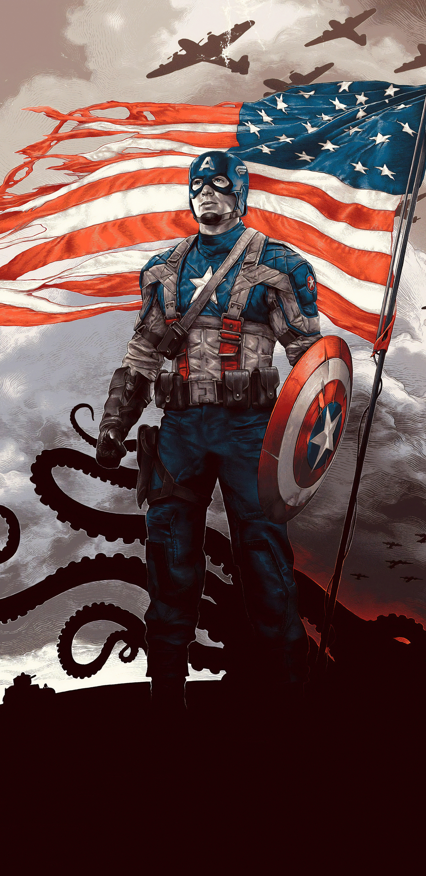 Captain America, Movie poster art, Samsung Galaxy wallpaper, 4k background, 1440x2960 HD Phone