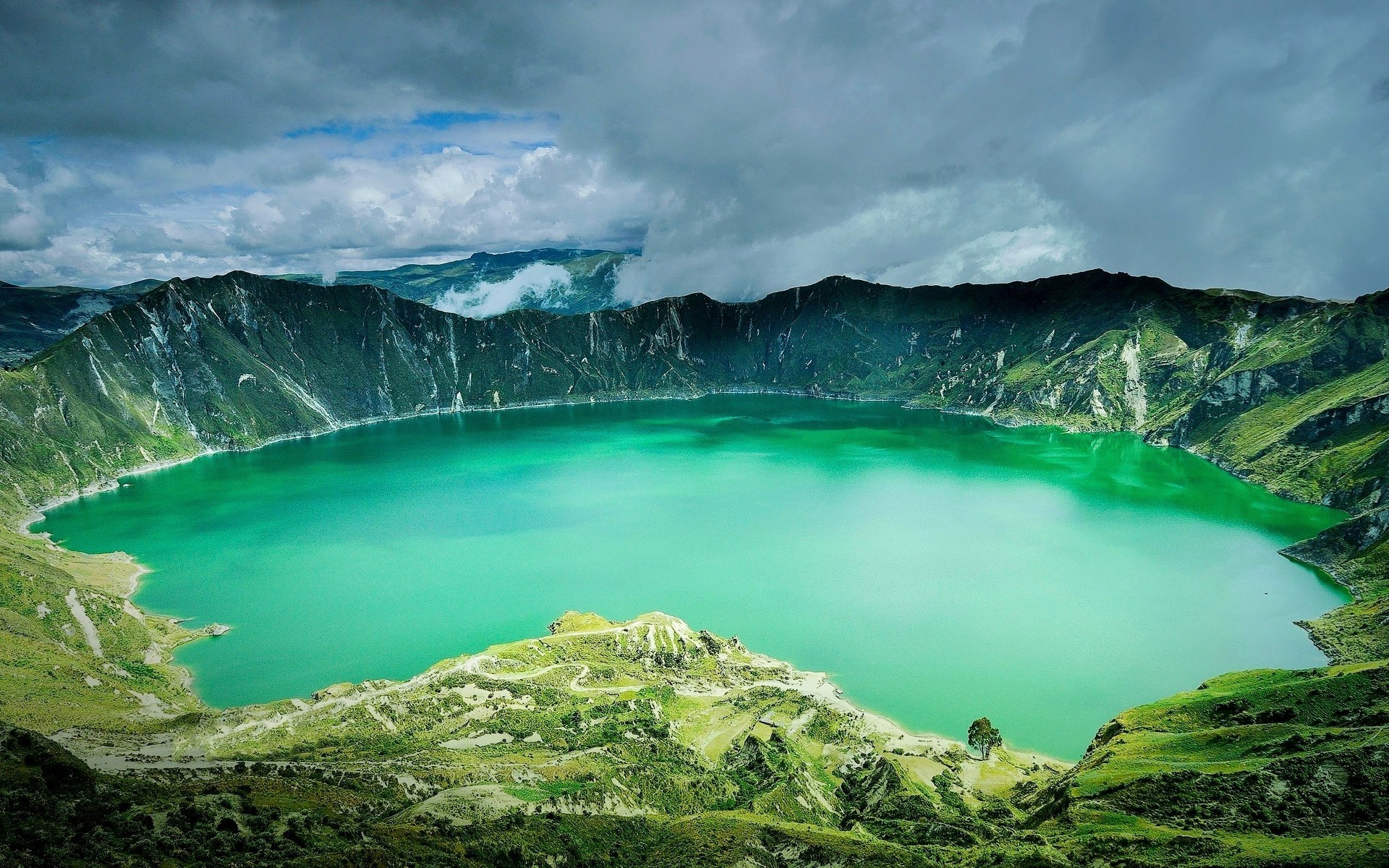 Ecuador Andes, Caldera volcano, Nature landscape, Grass mountain, 1920x1200 HD Desktop