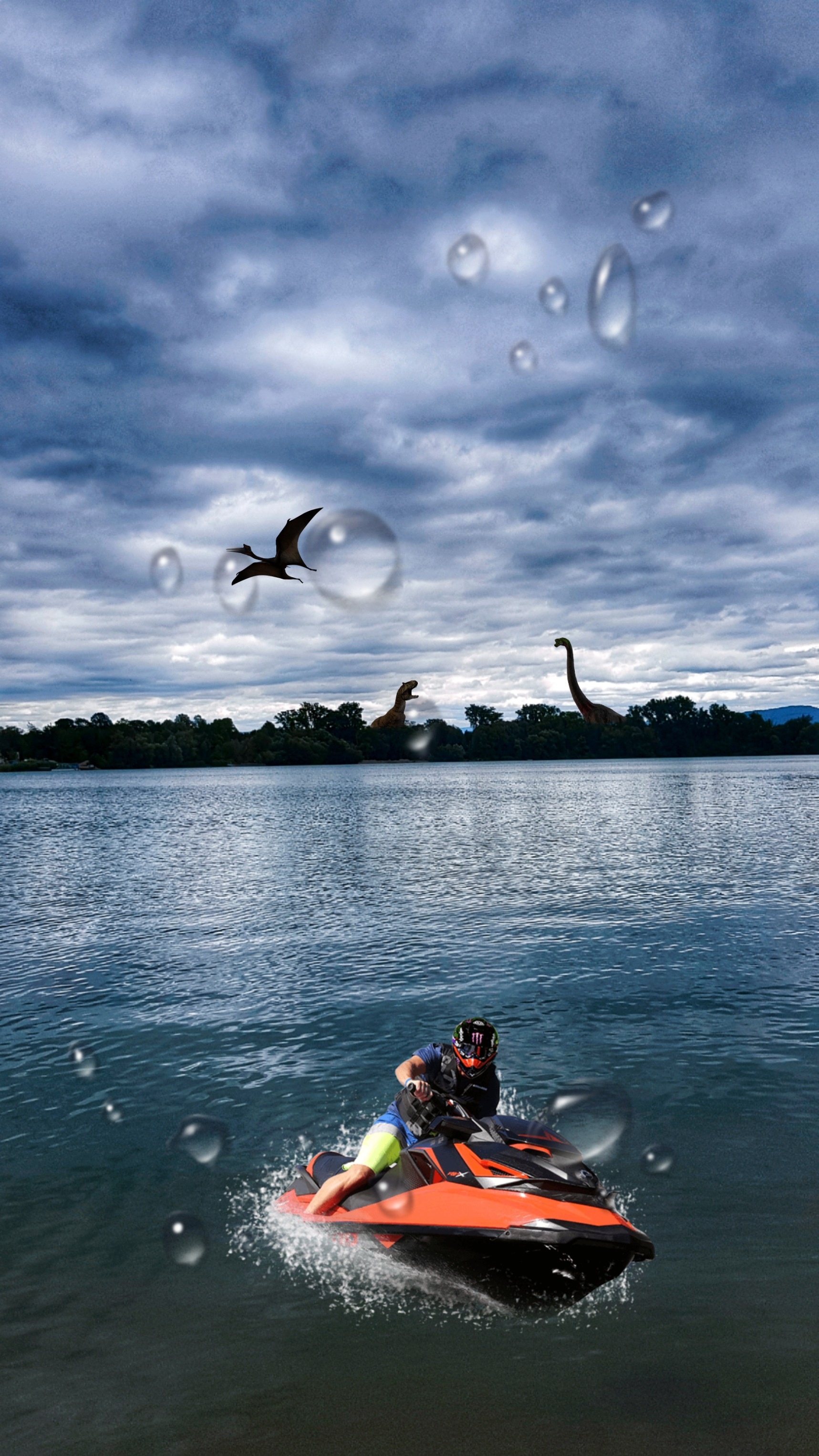 Dinosaur-themed jet ski, Unique image, Creative design, Prehistoric fun, 1720x3060 HD Phone