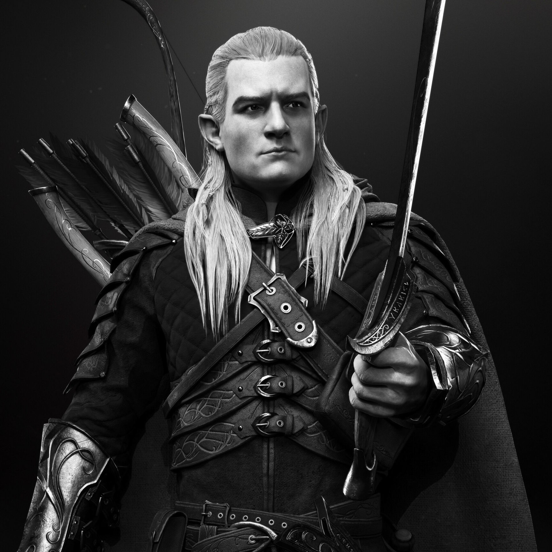 Monochrome, Legolas Wallpaper, 1920x1920 HD Phone