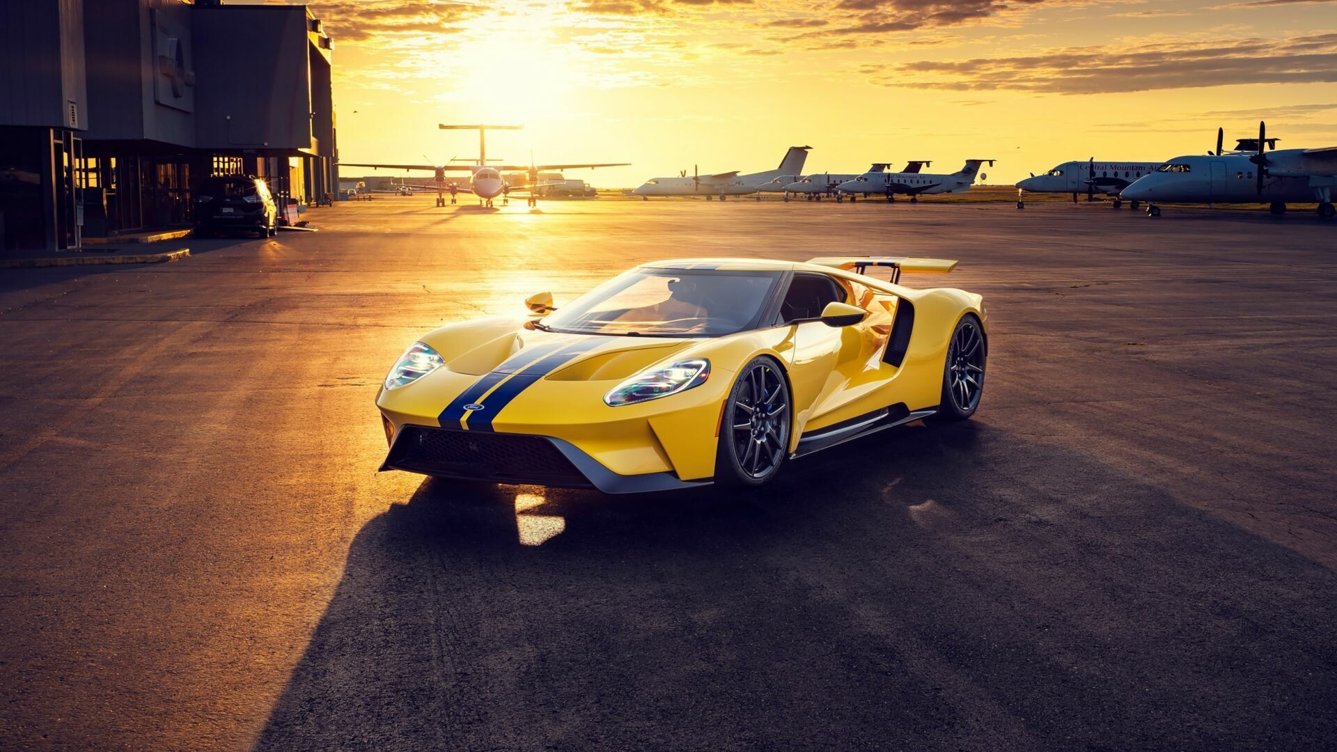 Ford GT, Sporty yellow car, HD image, Stunning background, 1920x1080 Full HD Desktop