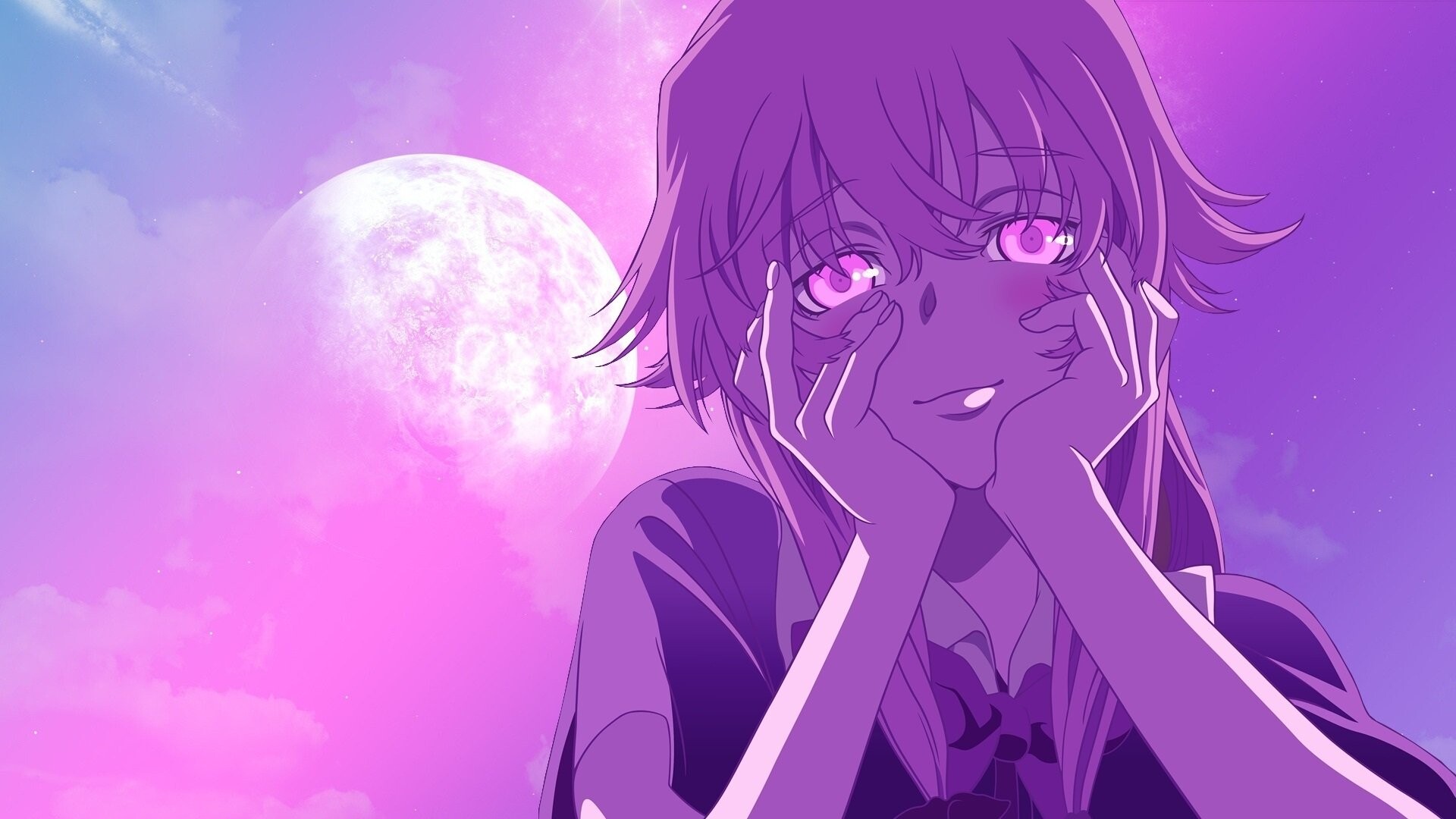 Gasai Yuno, in the moonlight, anime, yandere, 1920x1080 Full HD Desktop