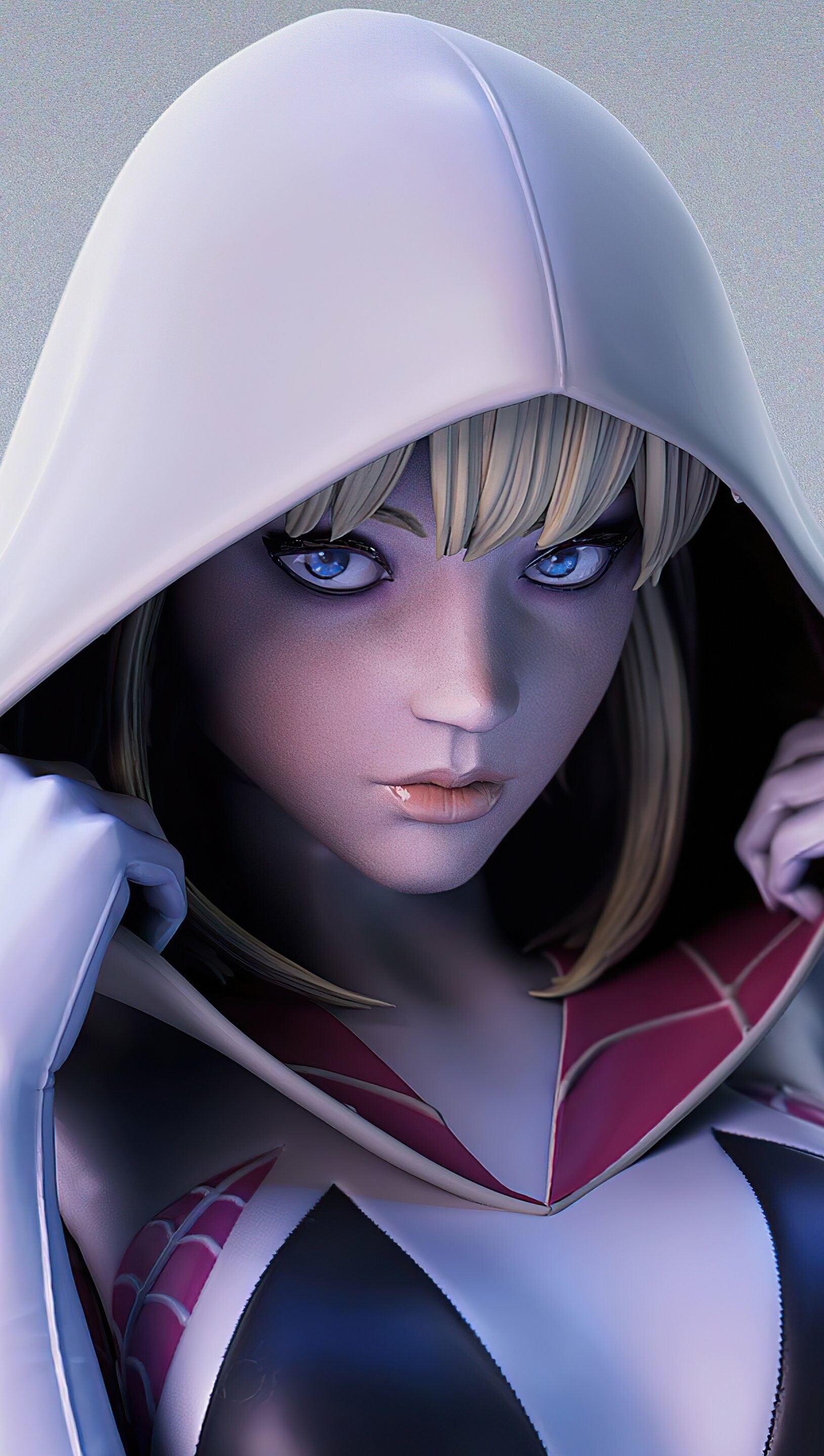 Gwen Stacy with hood, 5k wallpaper, Ultra HD, 1630x2880 HD Phone