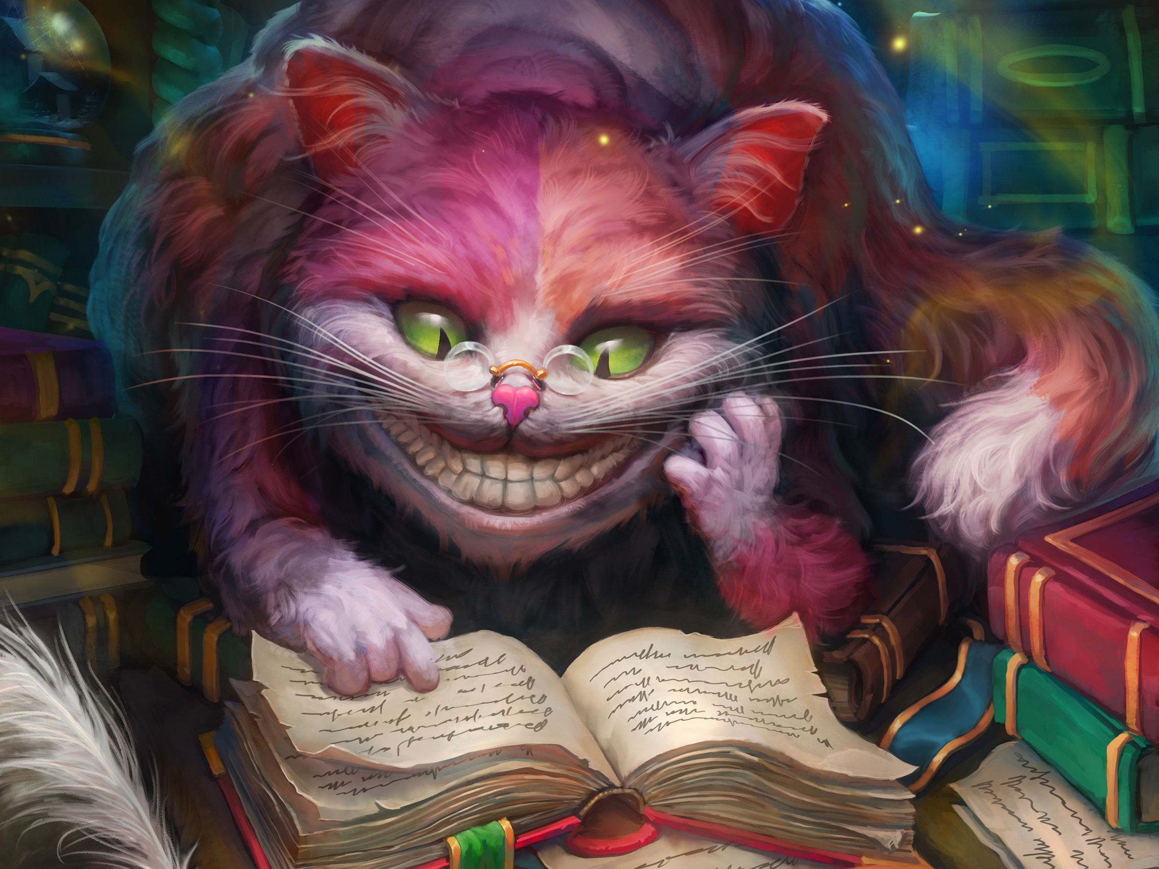 Cheshire Cat HD, Mesmerizing wallpaper, Enigmatic smile, Mysterious aura, 2370x1780 HD Desktop