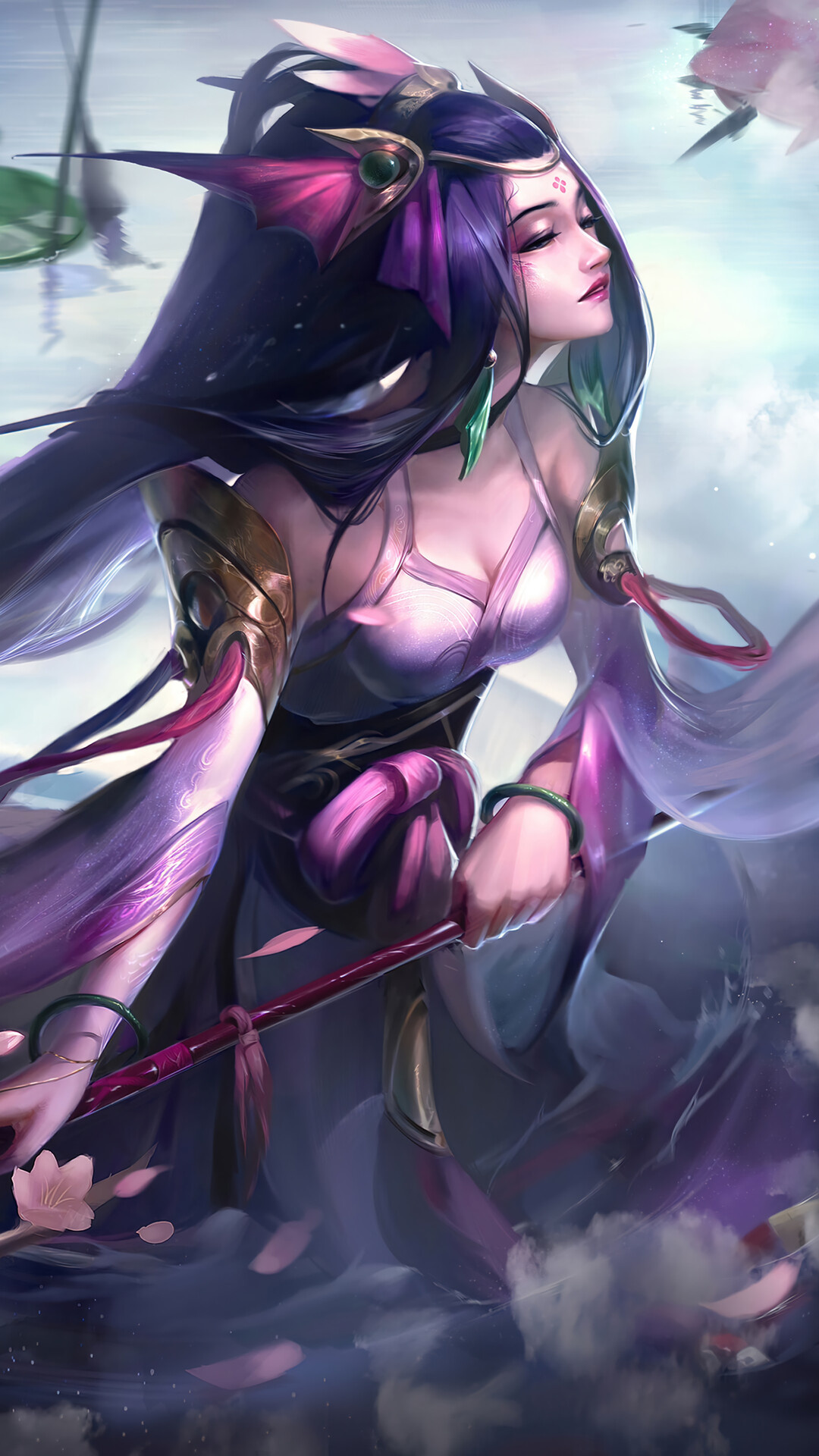 Nami, League of Legends, Splendid staff, Artwork, 1080x1920 Full HD Phone