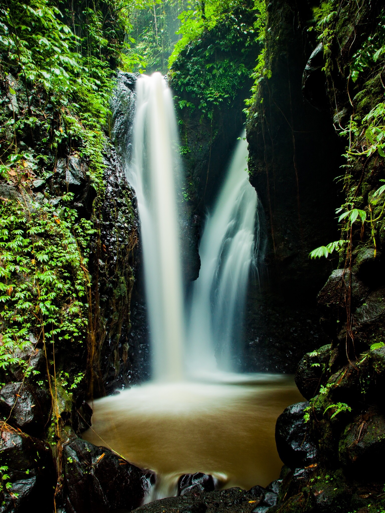 Forest waterfall, 4K nature wallpaper, Rocks and water, Pristine beauty, 1540x2050 HD Phone