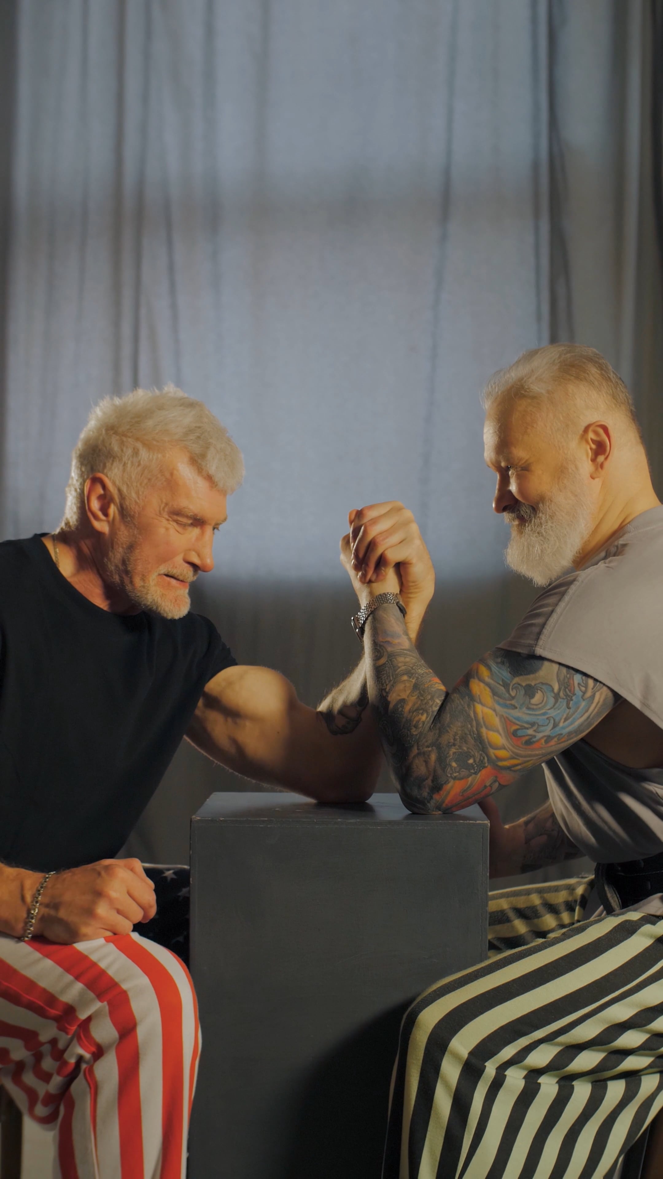 Elderly arm wrestlers, Friendly match, Inspiring video, Active aging, 2160x3840 4K Phone