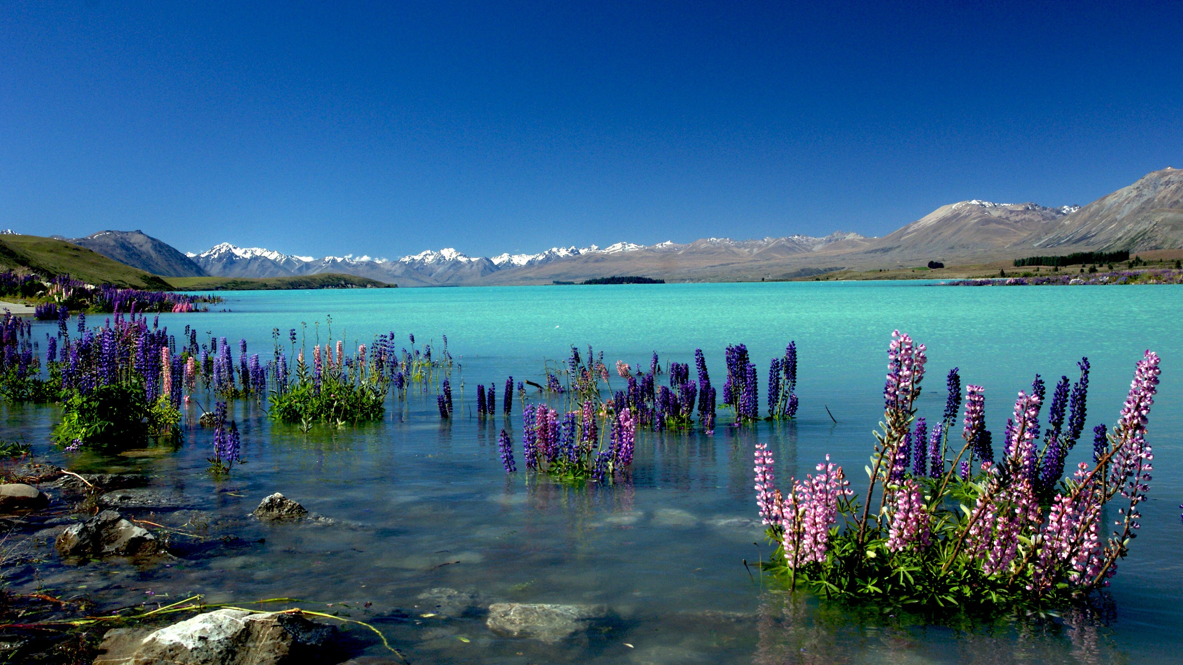 Wallpaper Lake Tekapo, New Zealand Mountains, 4K nature, Picture-perfect view, 3840x2160 4K Desktop