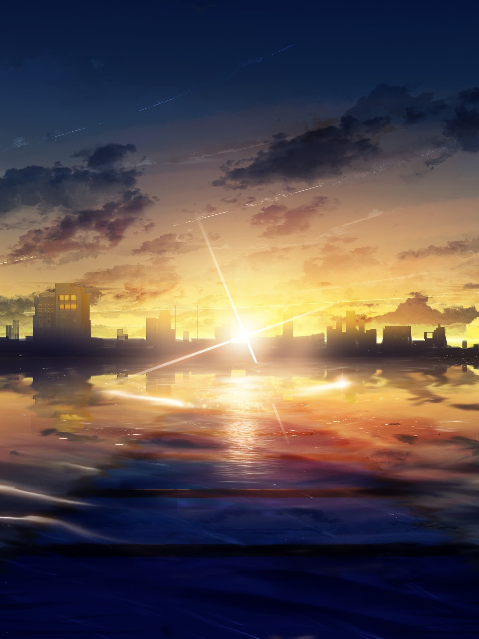 Sunrise anime city, Vibrant colors, Futuristic scenery, Urban beauty, 1540x2050 HD Phone