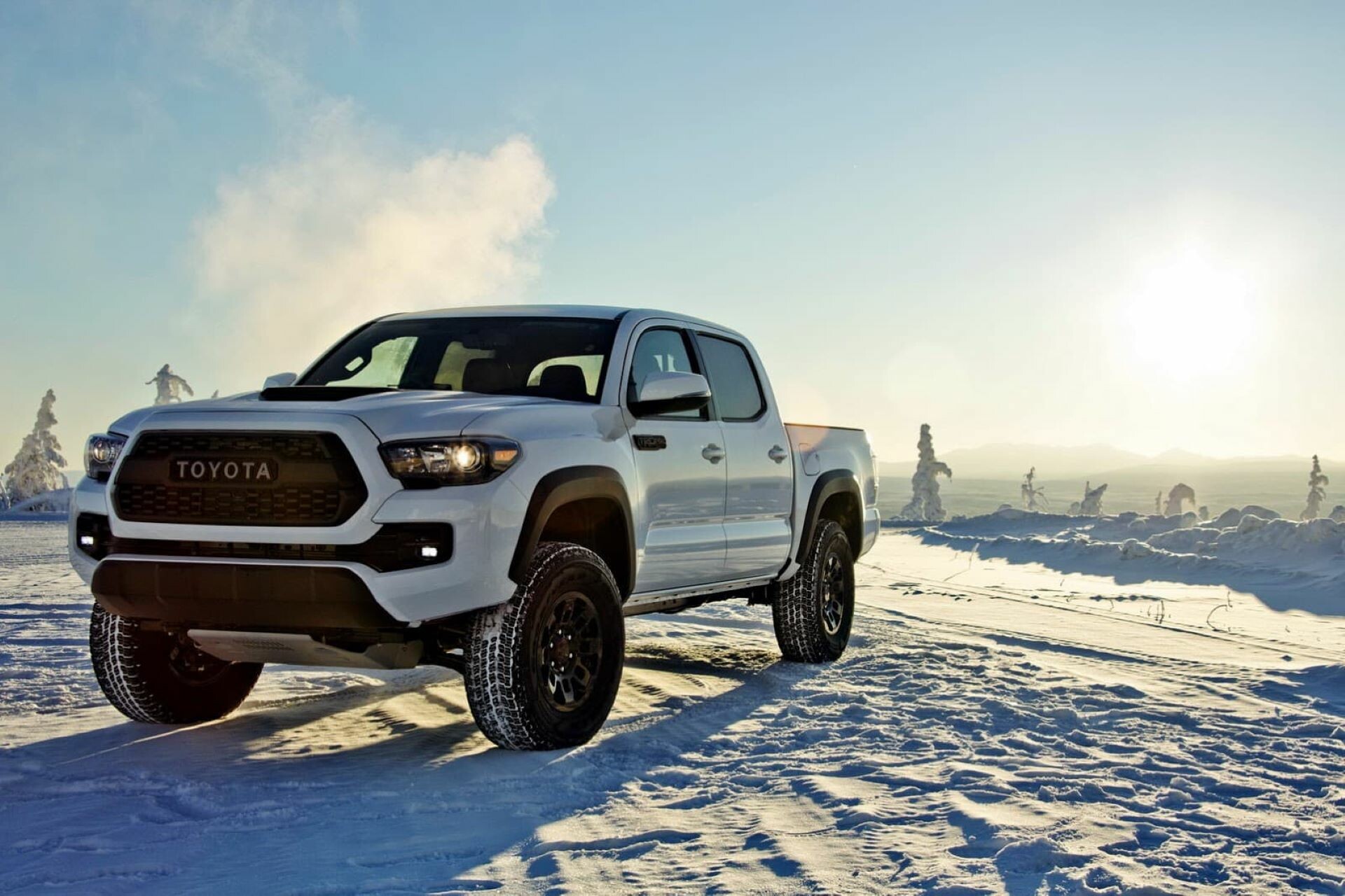 Snow winter Toyota Pickup, Tacoma, White car, Stunning backdrop, 1920x1280 HD Desktop