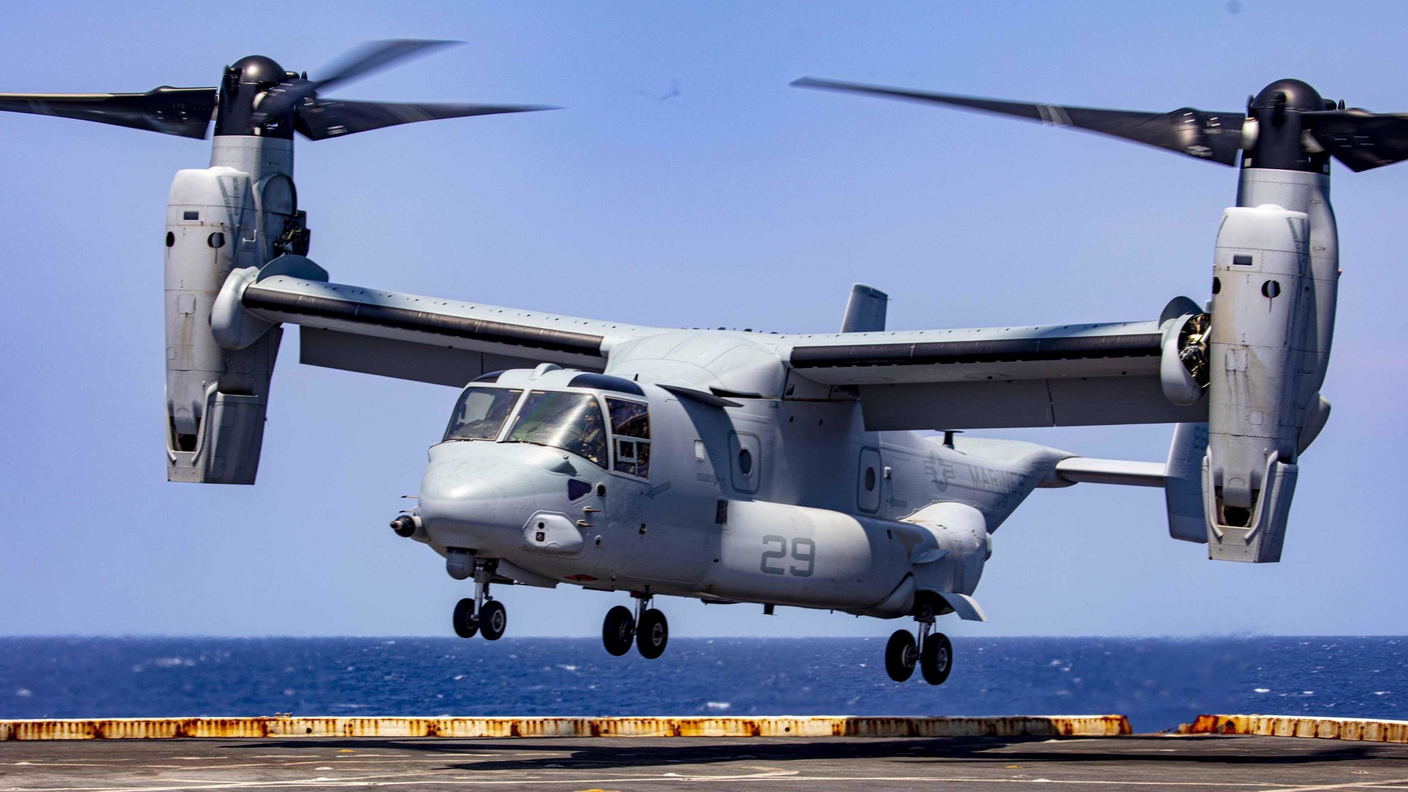 V-22 Osprey, Blackjacks test, MV-22s, LPD class ship, 2800x1580 HD Desktop