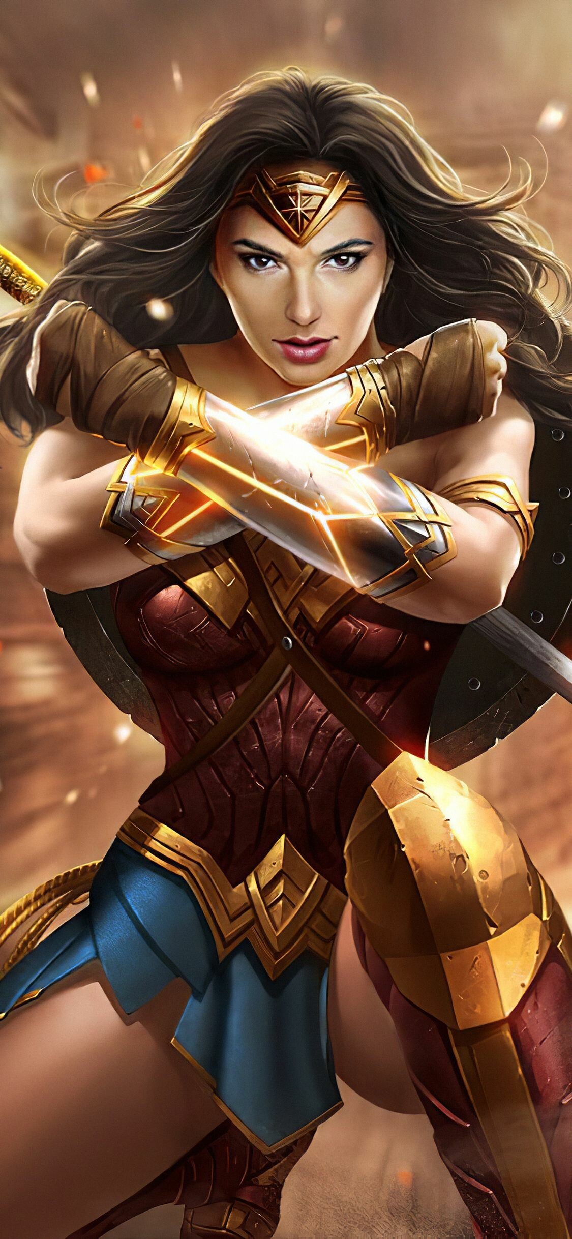 Bracelets of Submission, Wonder Woman Art Wallpaper, 1130x2440 HD Phone