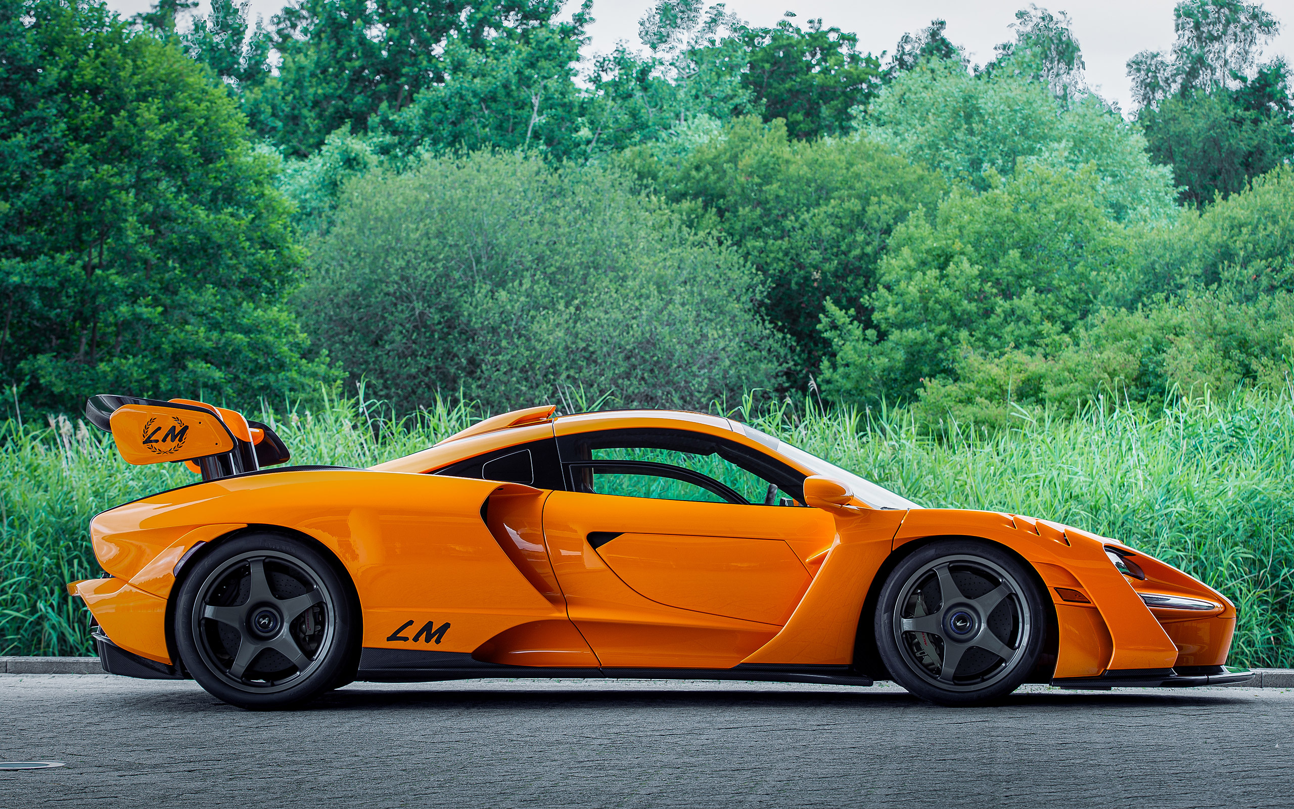 McLaren Senna LM, Side view, Orange sports car, Hypercar tuning, 2560x1600 HD Desktop