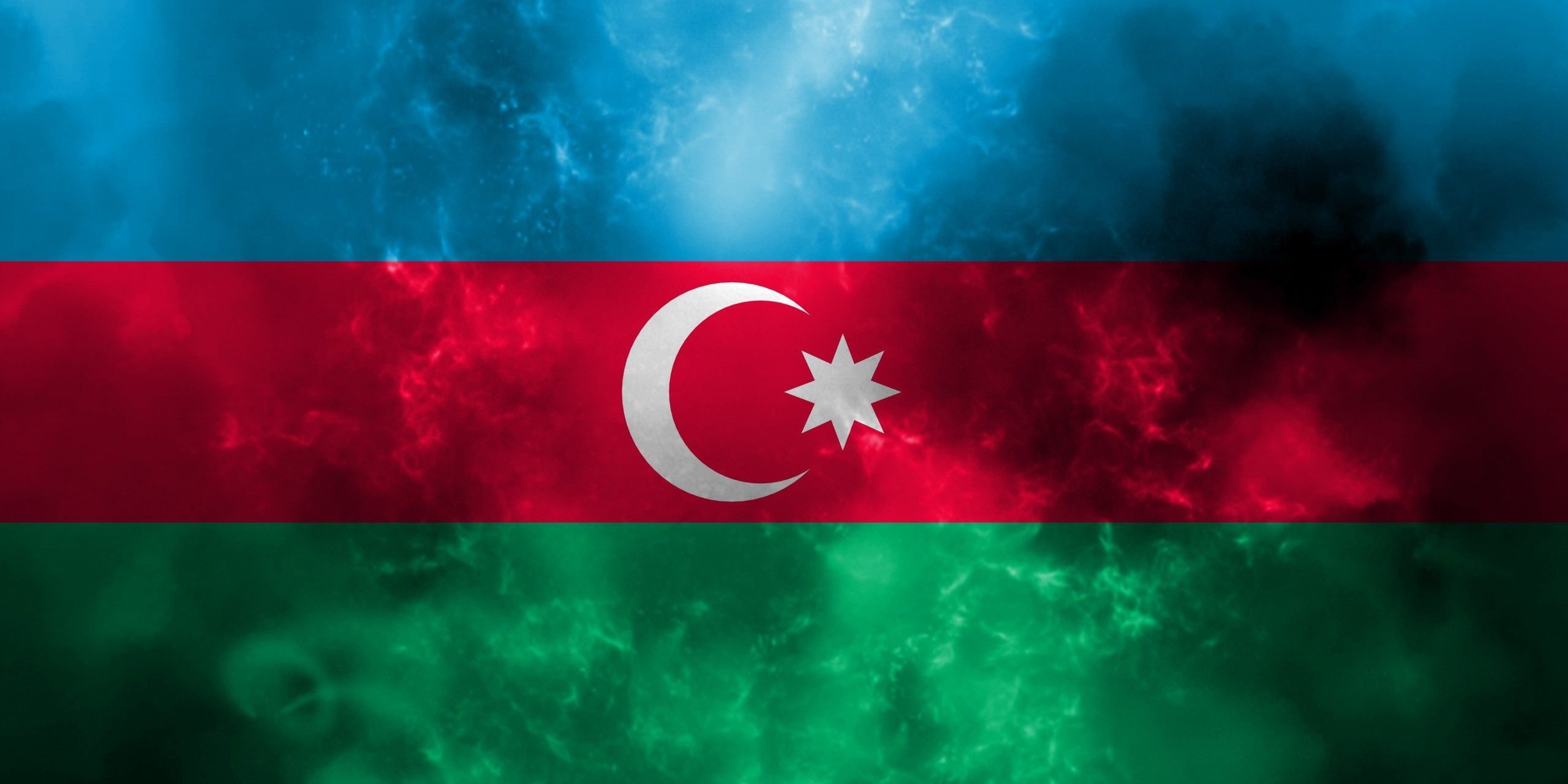 Proud Azerbaijan flag, Desktop symbolism, National pride, Inspiring emblem, 2560x1280 Dual Screen Desktop