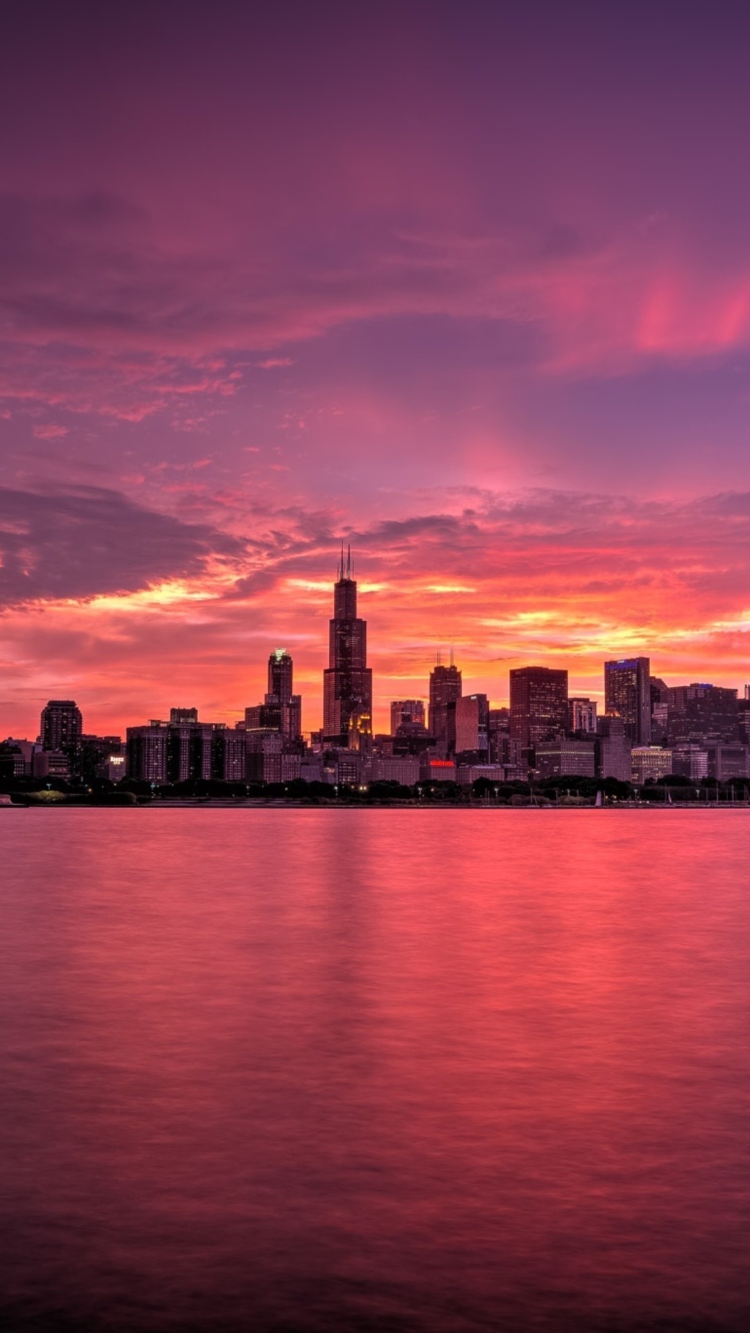 Chicago, Travels, Chicago Buildings, Evening Lights, 1080x1920 Full HD Phone