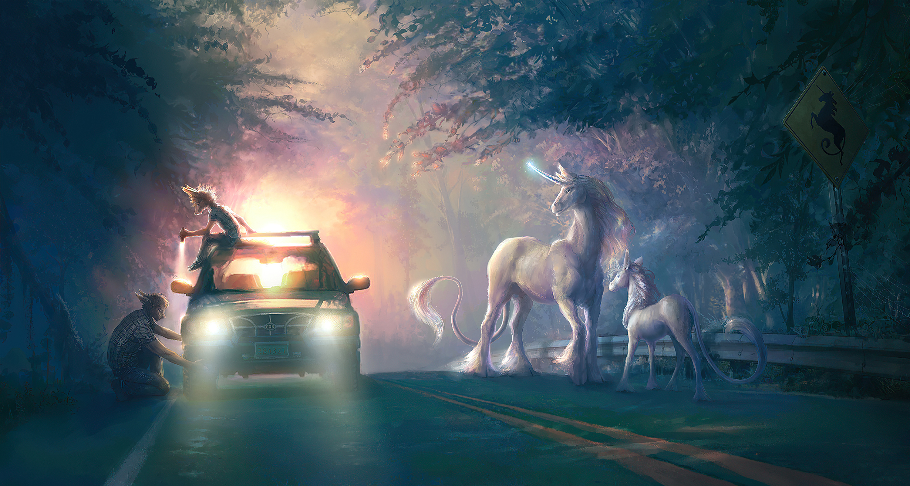 Broken car unicorn, Sony Xperia X, Crossing, HD, 3000x1610 HD Desktop