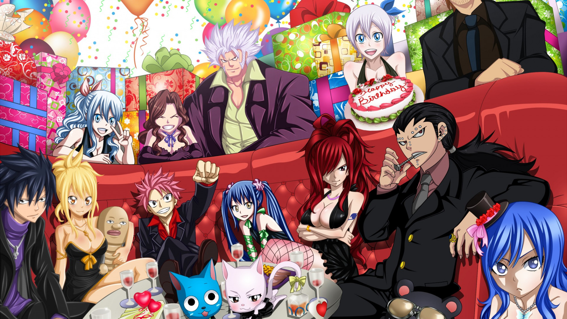 Gajeel Redfox, Holiday celebration, Fairy Tail festivities, Joyous occasion, 1920x1080 Full HD Desktop