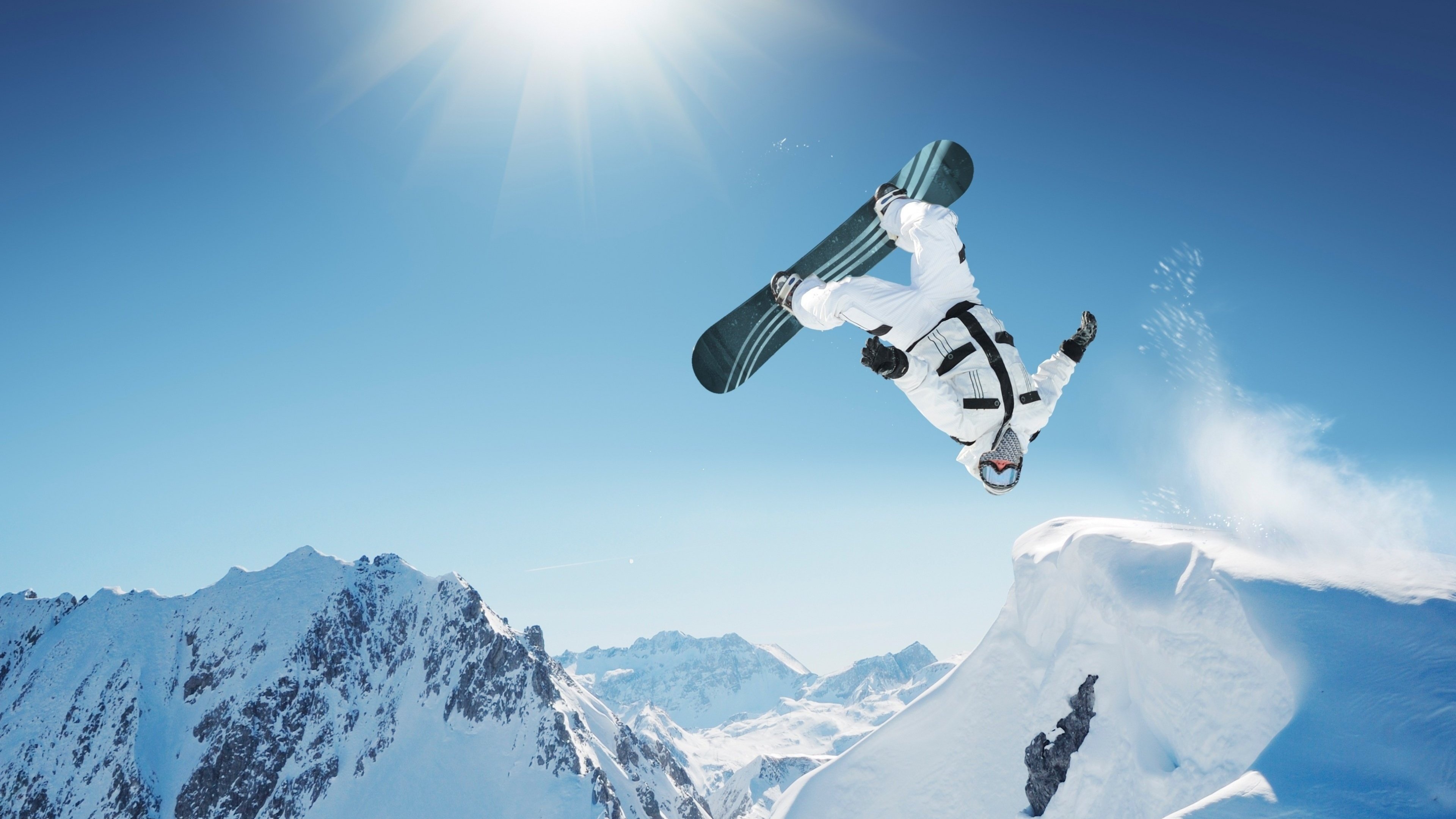 Snowboarding action, Thrilling jumps, Snowy backdrops, High-definition excitement, 3840x2160 4K Desktop