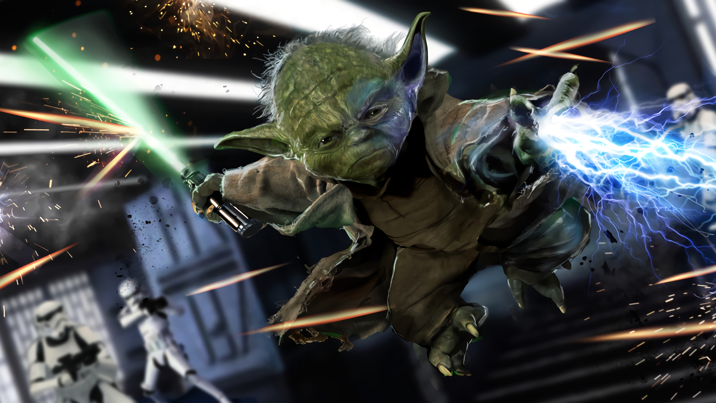 Yoda, Lightsaber, Green Lightsaber, Wallpaper, 2400x1350 HD Desktop