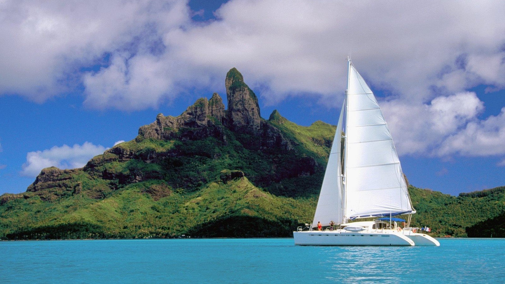 French Polynesia catamaran, Lagoon Bora Bora, Tropical paradise, Exotic adventure, 1920x1080 Full HD Desktop