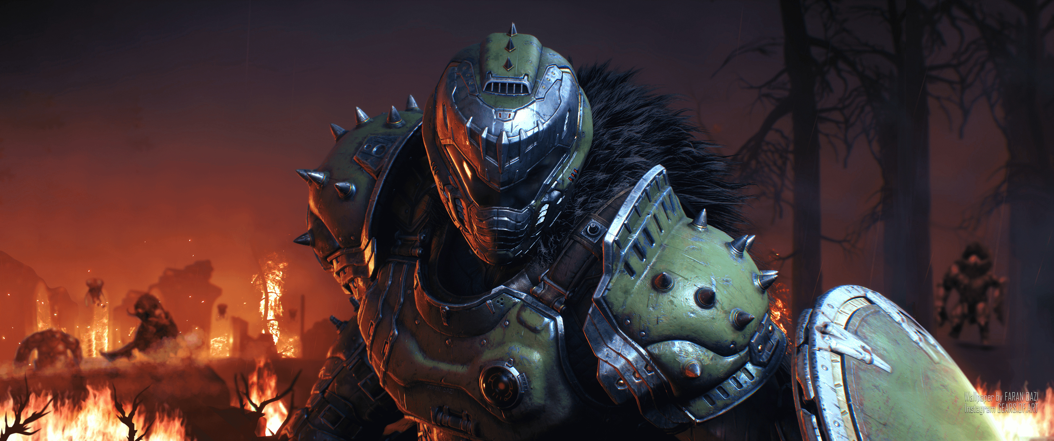 Doom: The Dark Ages, Dark Action Wallpaper, 3440x1440 Dual Screen Desktop