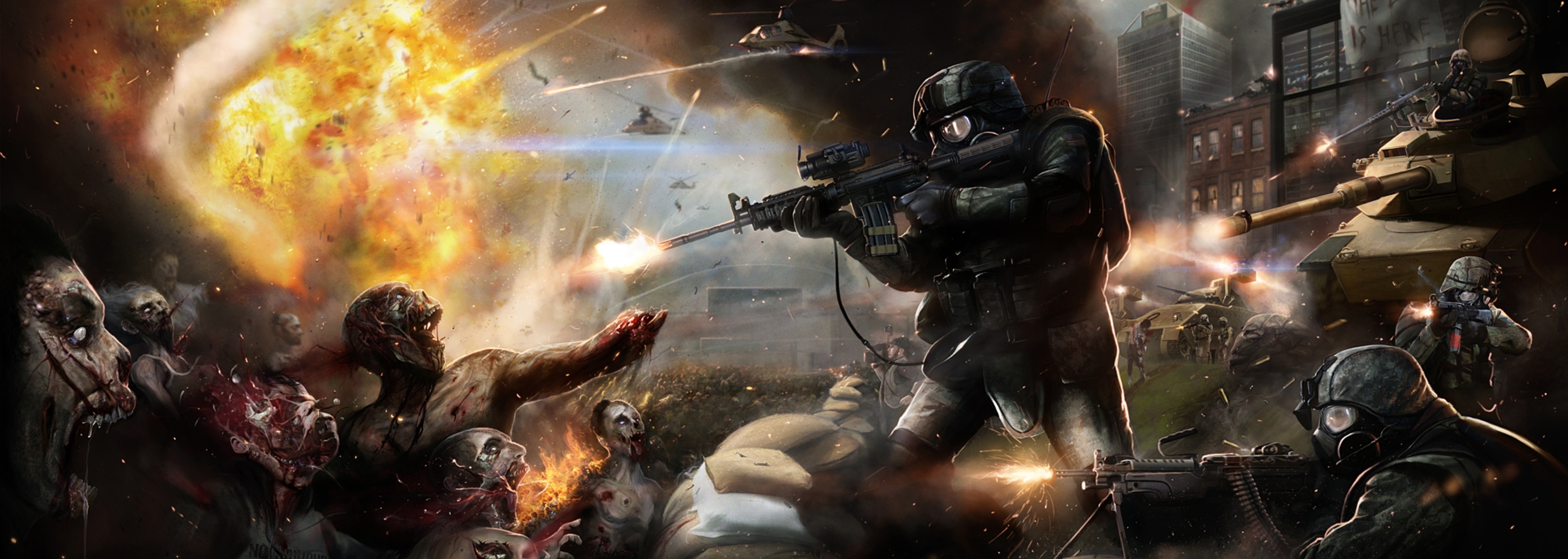 World War Z, Shooters Wallpaper, 3360x1200 Dual Screen Desktop