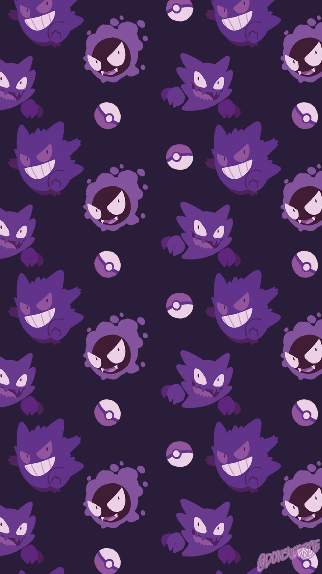 Donsveertje illustration, Adorably spooky Gastly, Haunter artwork, Ghost Pokmon cuteness, 1080x1920 Full HD Phone