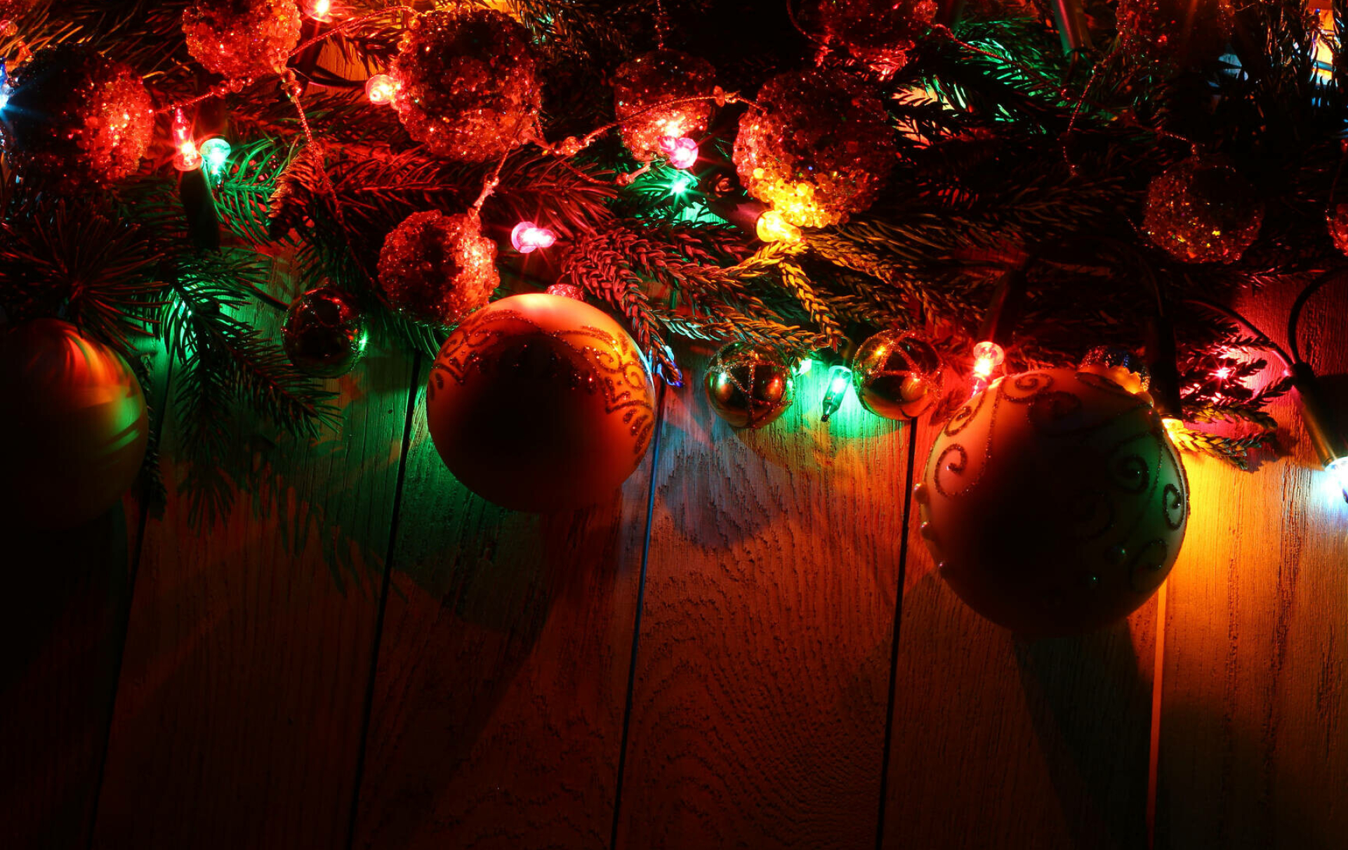 Christmas garland, Wooden background, Holiday toys, Christmas image, 1920x1220 HD Desktop