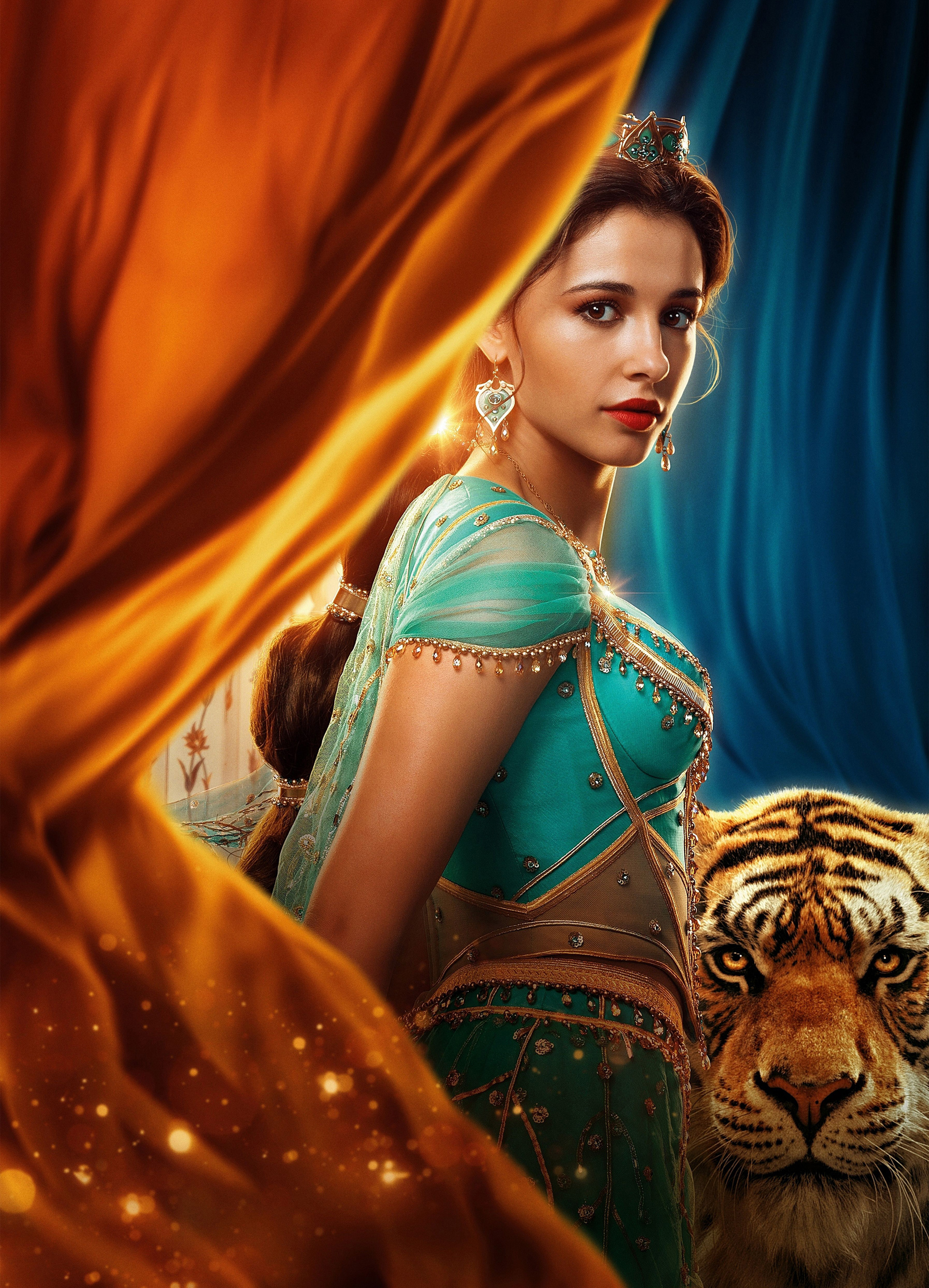 Naomi Scott, Tiger, Aladdin movies, Long hair, 1920x2670 HD Phone