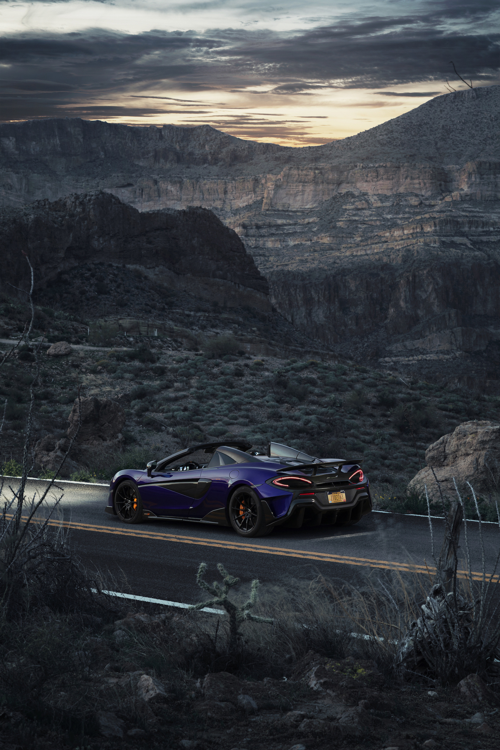 McLaren 600LT Spider, Lantana purple, Rear wallpapers, Newcarcars, 1600x2400 HD Phone