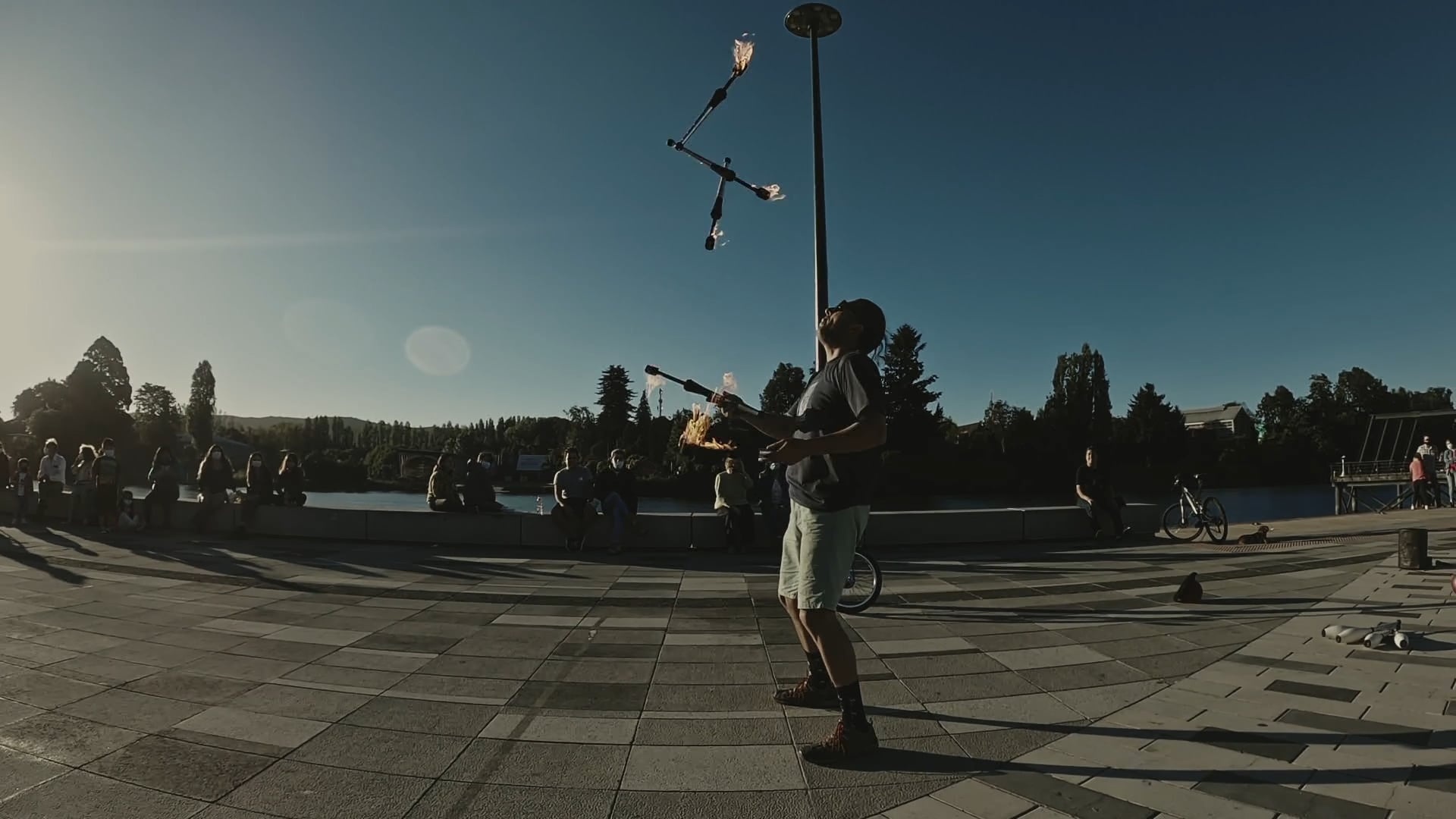 Juggling, Street performance, Fire juggling, Free stock video, 1920x1080 Full HD Desktop