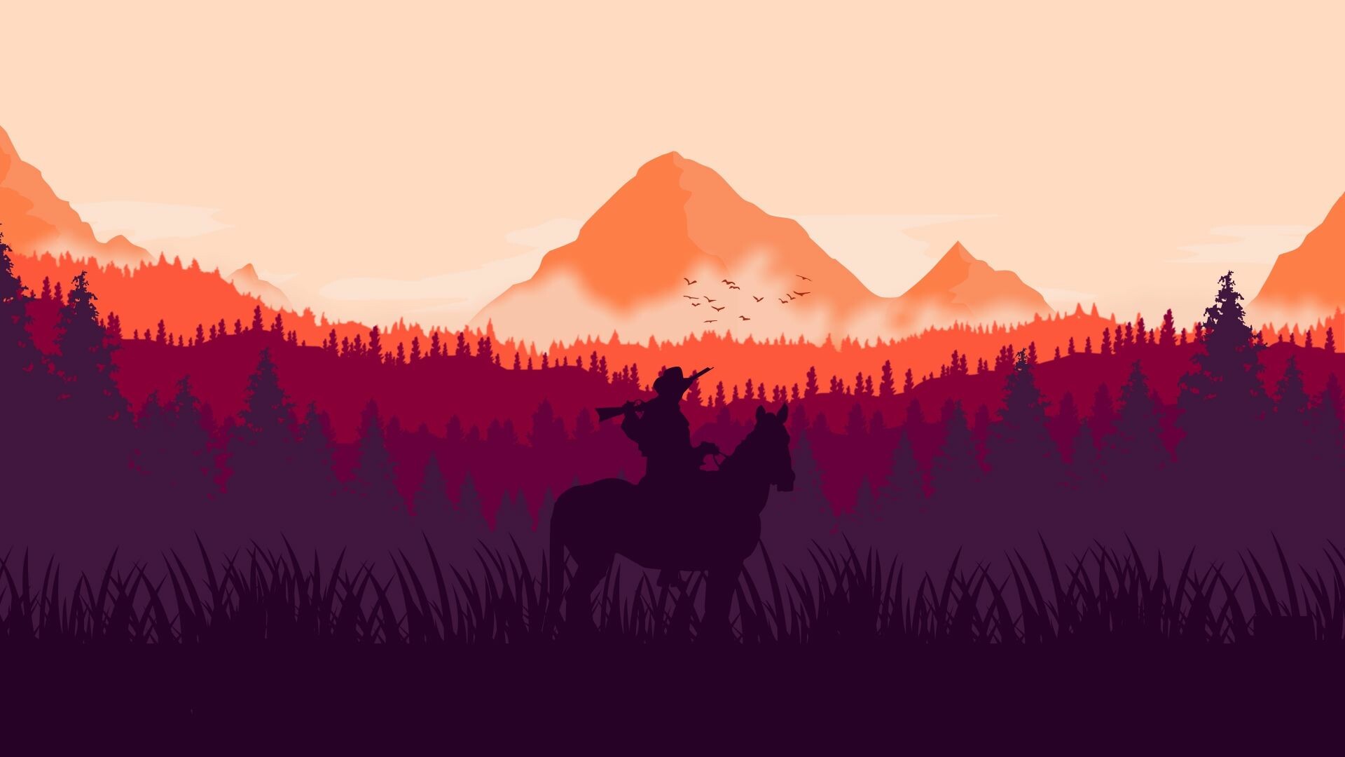 Red Dead Redemption, Horse Ride, Silhouette, Art, 1920x1080 Full HD Desktop