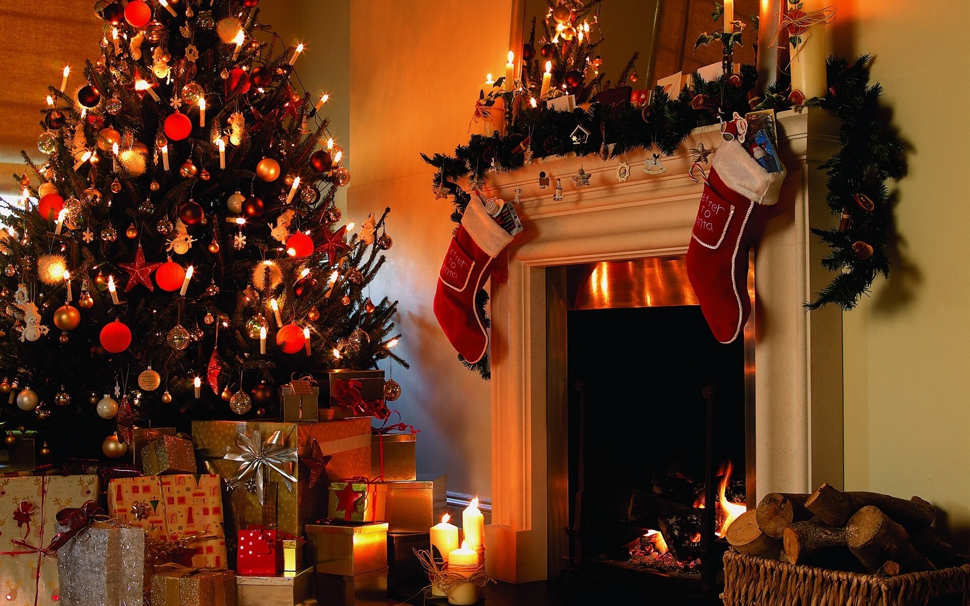 Gifts, Christmas Fireplace Wallpaper, 1920x1200 HD Desktop