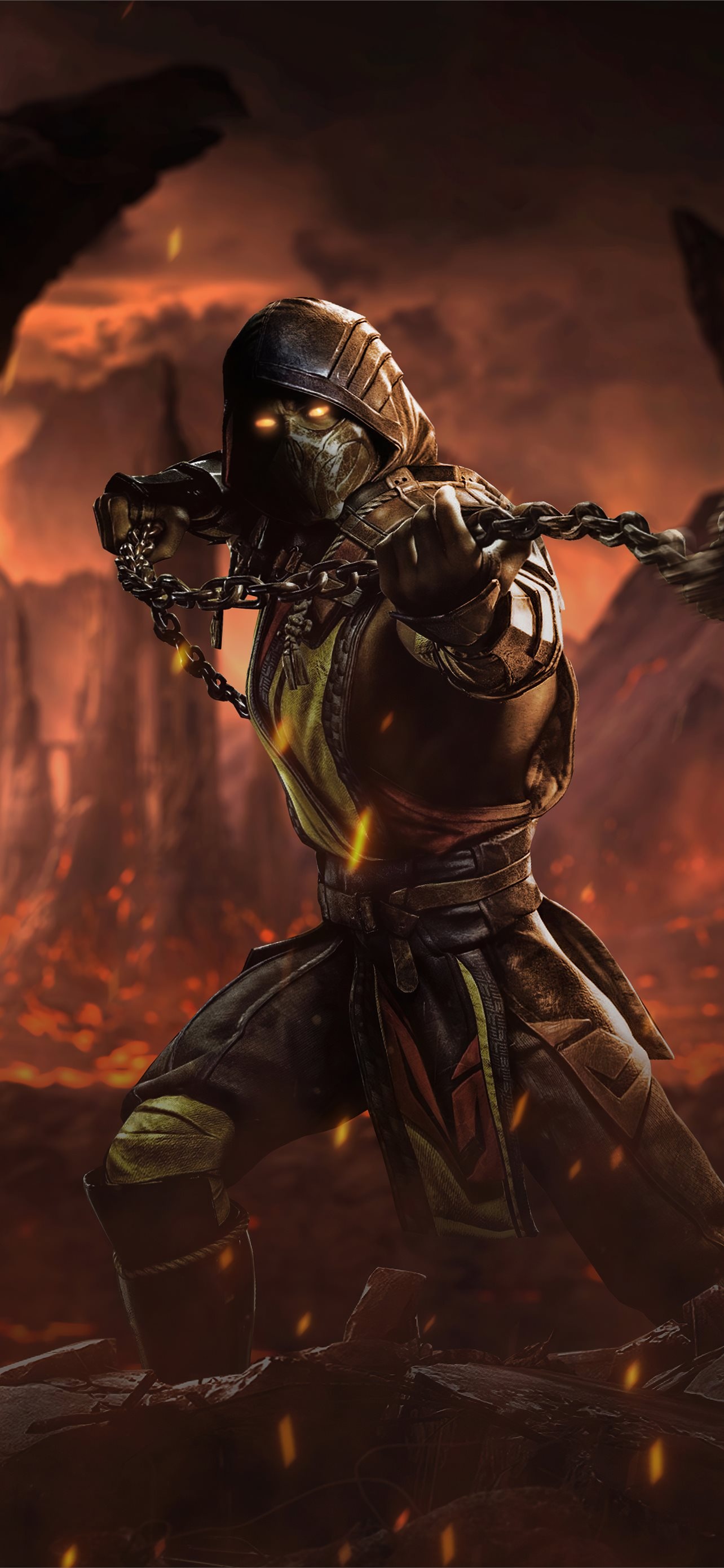 Mortal Kombat Scorpion, iPhone 12 wallpapers, 5K, Free download, 1290x2780 HD Phone