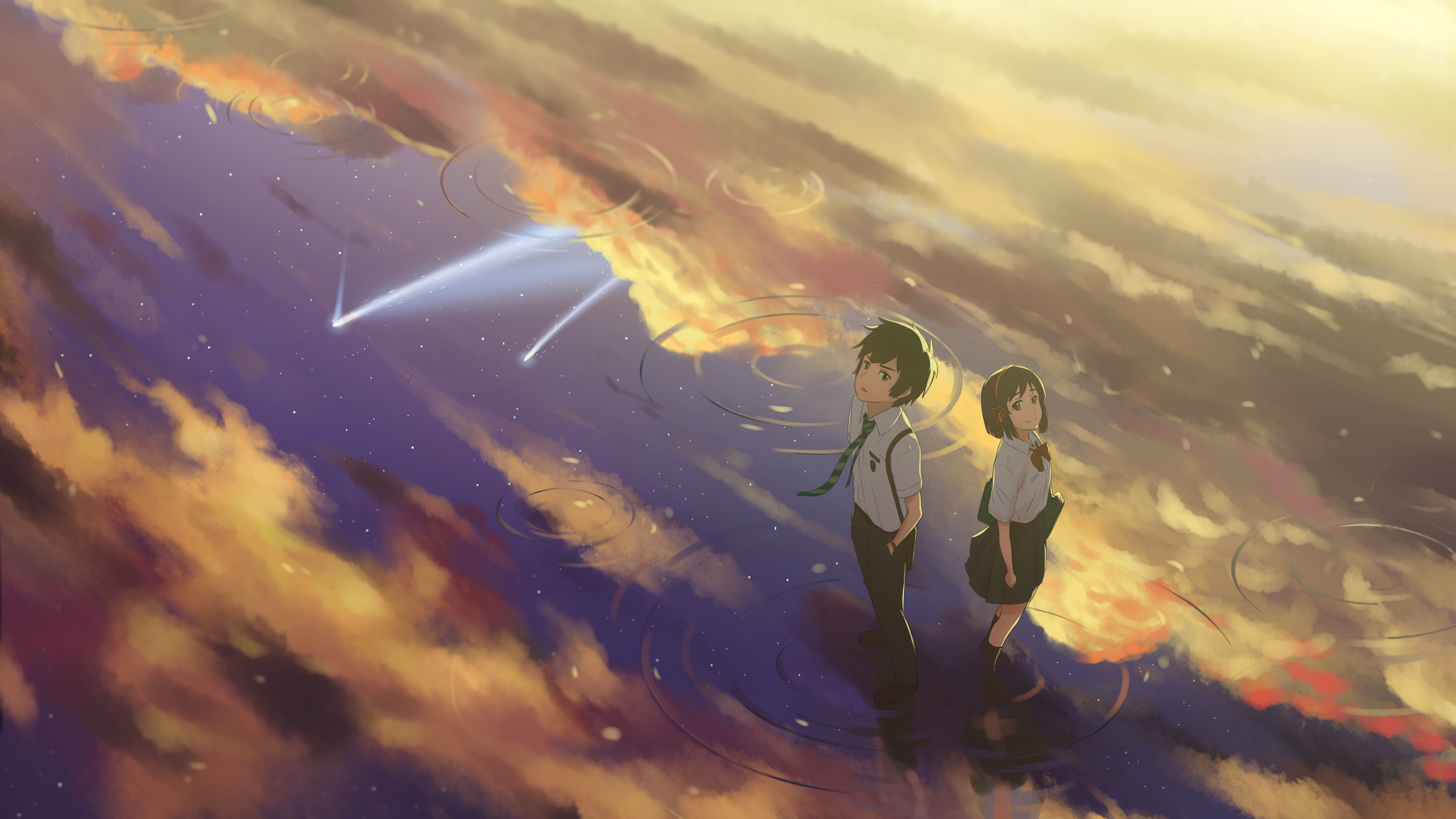 Makoto Shinkai, Taki and Mitsuha, Fan art brilliance, Heartwarming connection, 3840x2160 4K Desktop