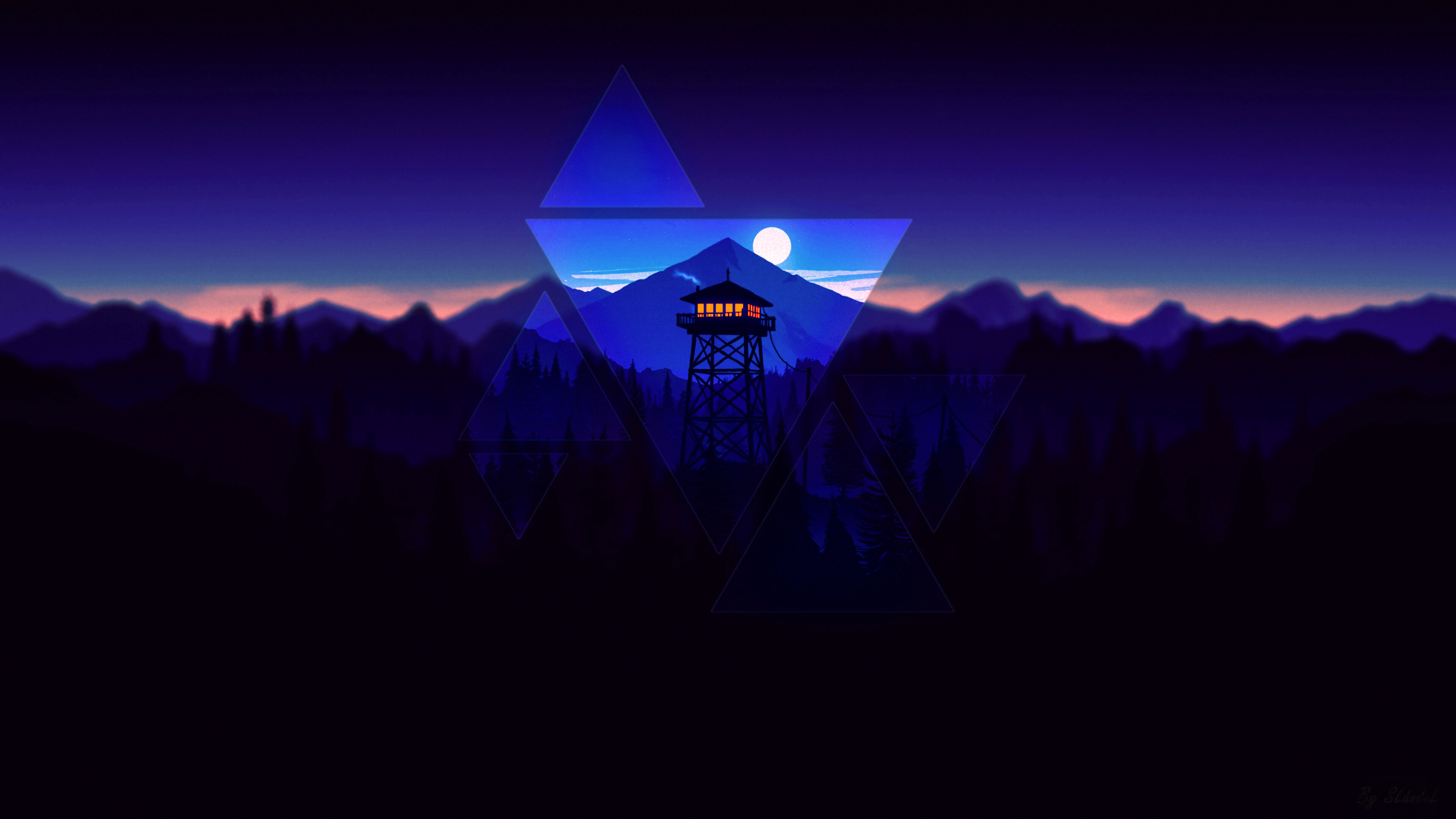 Firewatch, Dark edited wallpaper, Triangles, Abstract art, 3840x2160 4K Desktop