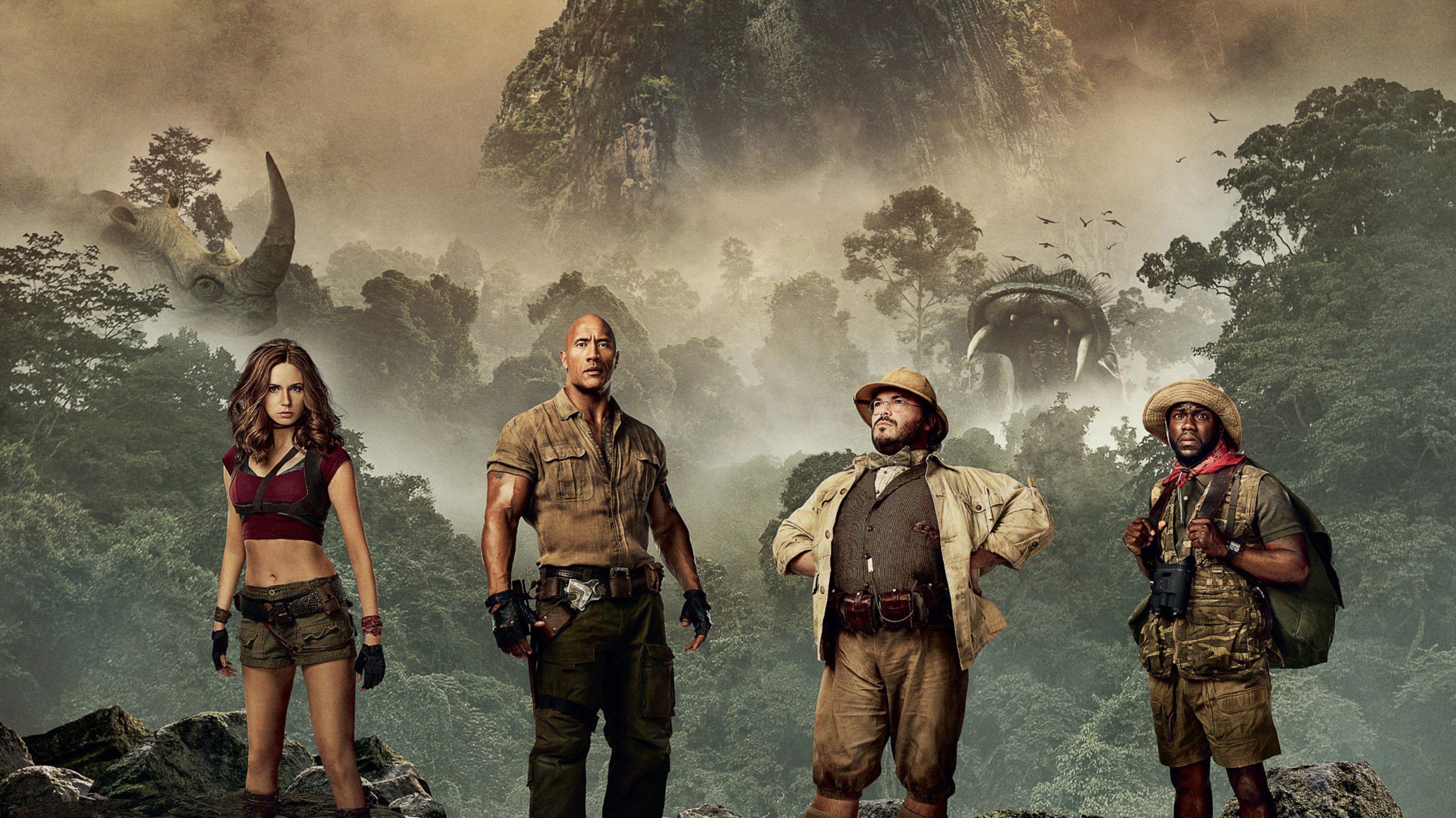 Jack Black, Jumanji: Welcome to the Jungle, Kevin Hart, Dwayne Johnson, 3840x2160 4K Desktop