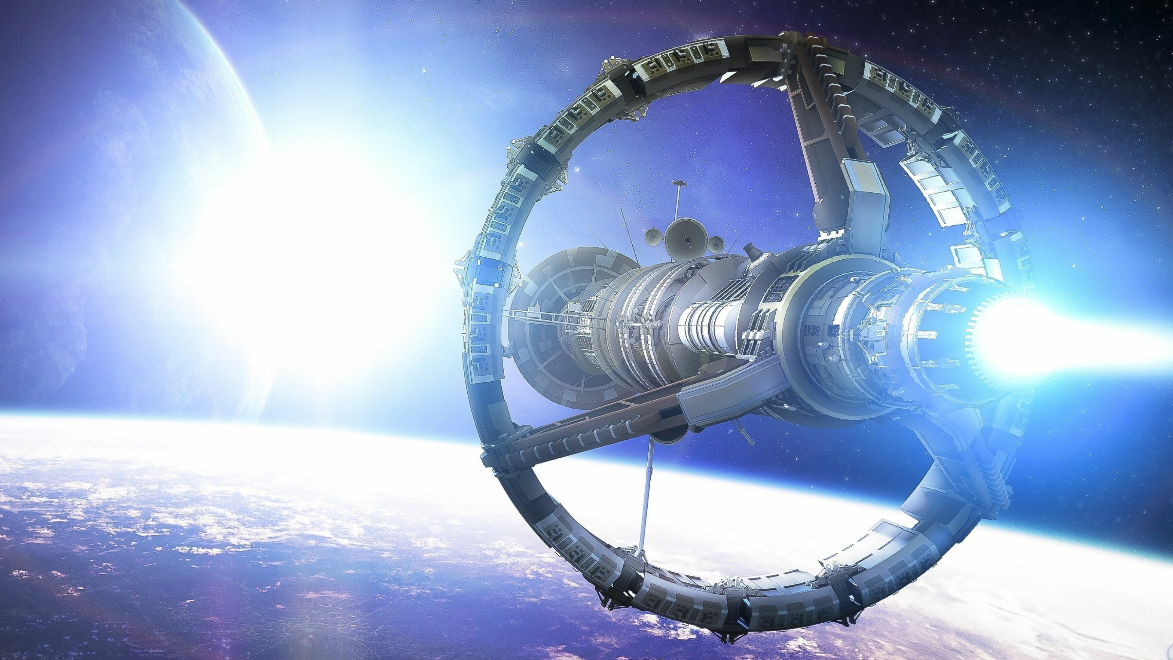 Space planet ship art, Star wallpaper, Space station beauty, 3840x2160 4K Desktop