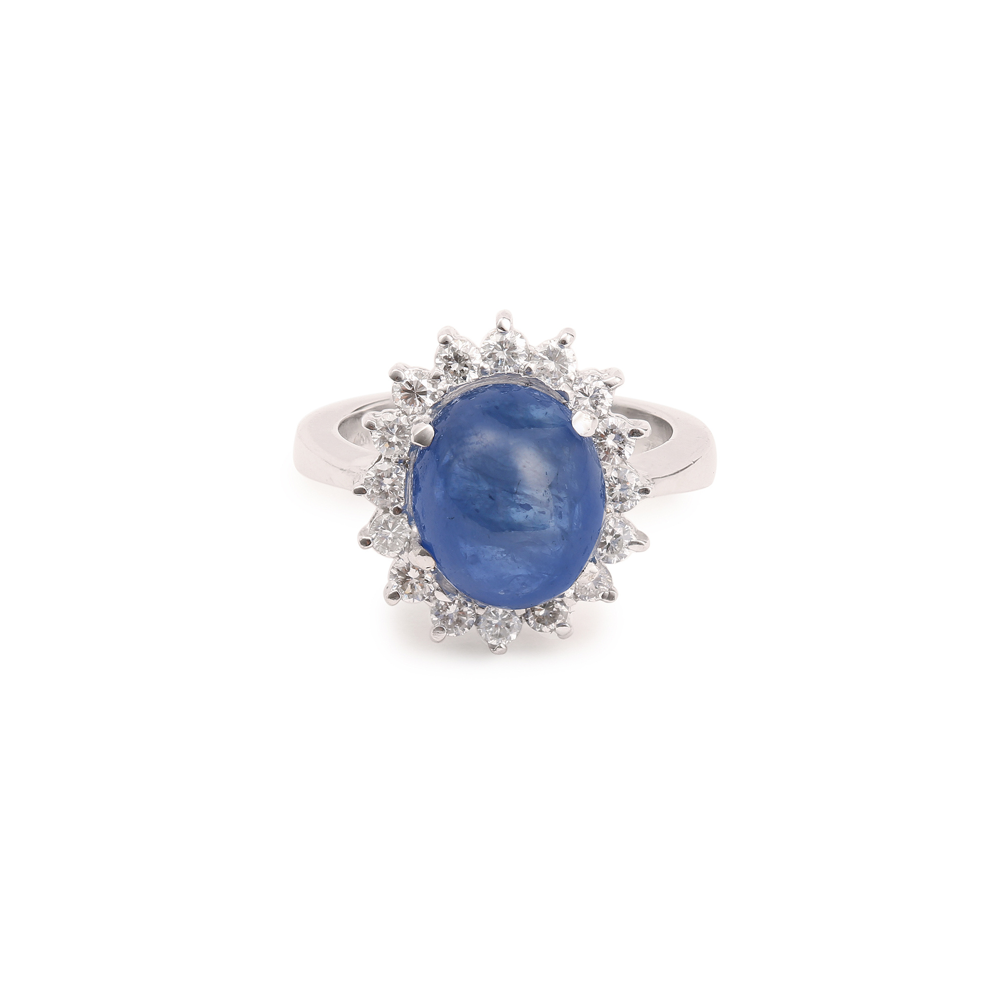 Cabochon sapphire, Diamonds and white gold, Pompadour ring, Pierres de Julie, 2000x2000 HD Phone