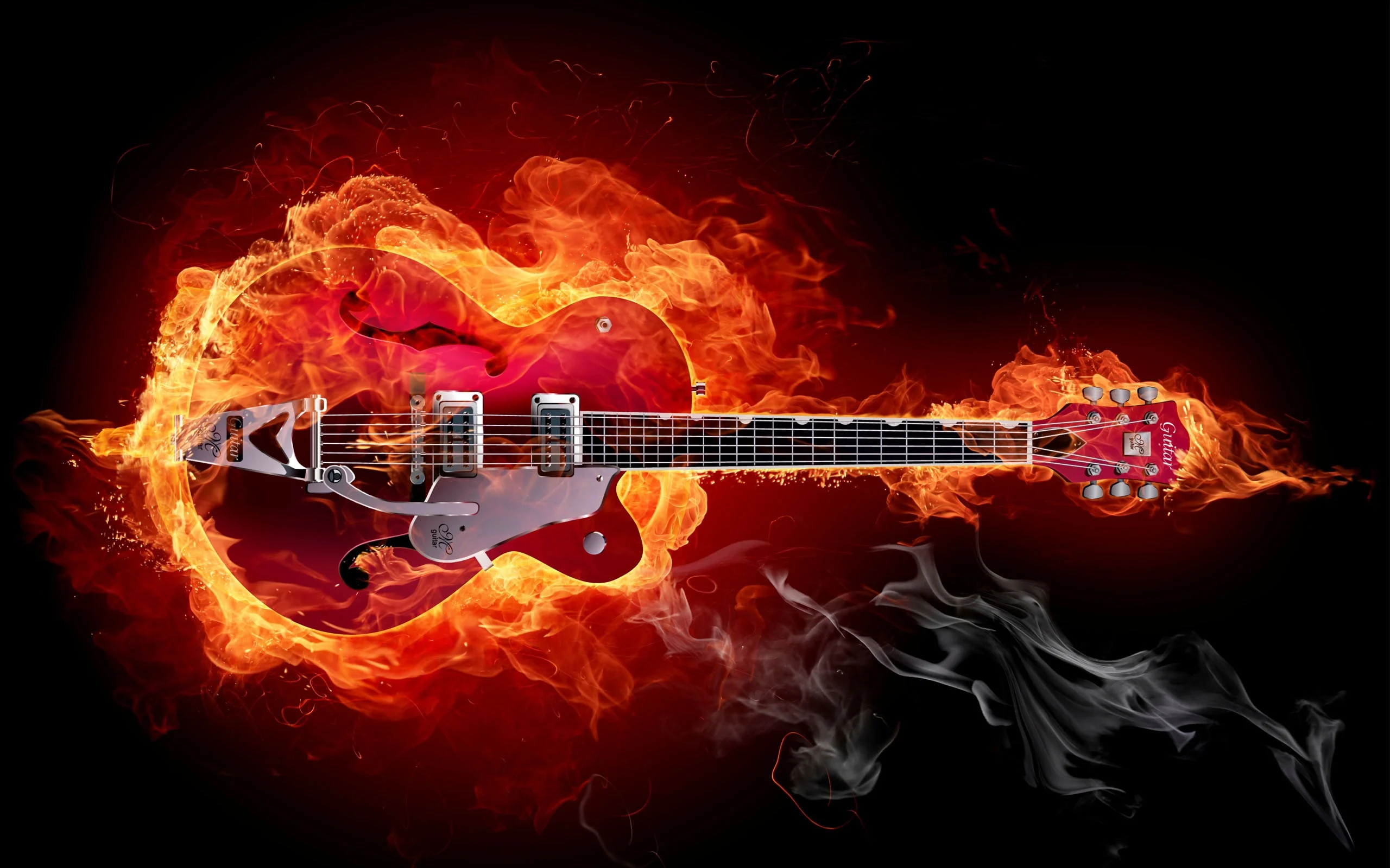 Guitar on Fire, Hard Rock Wallpaper, 2560x1600 HD Desktop