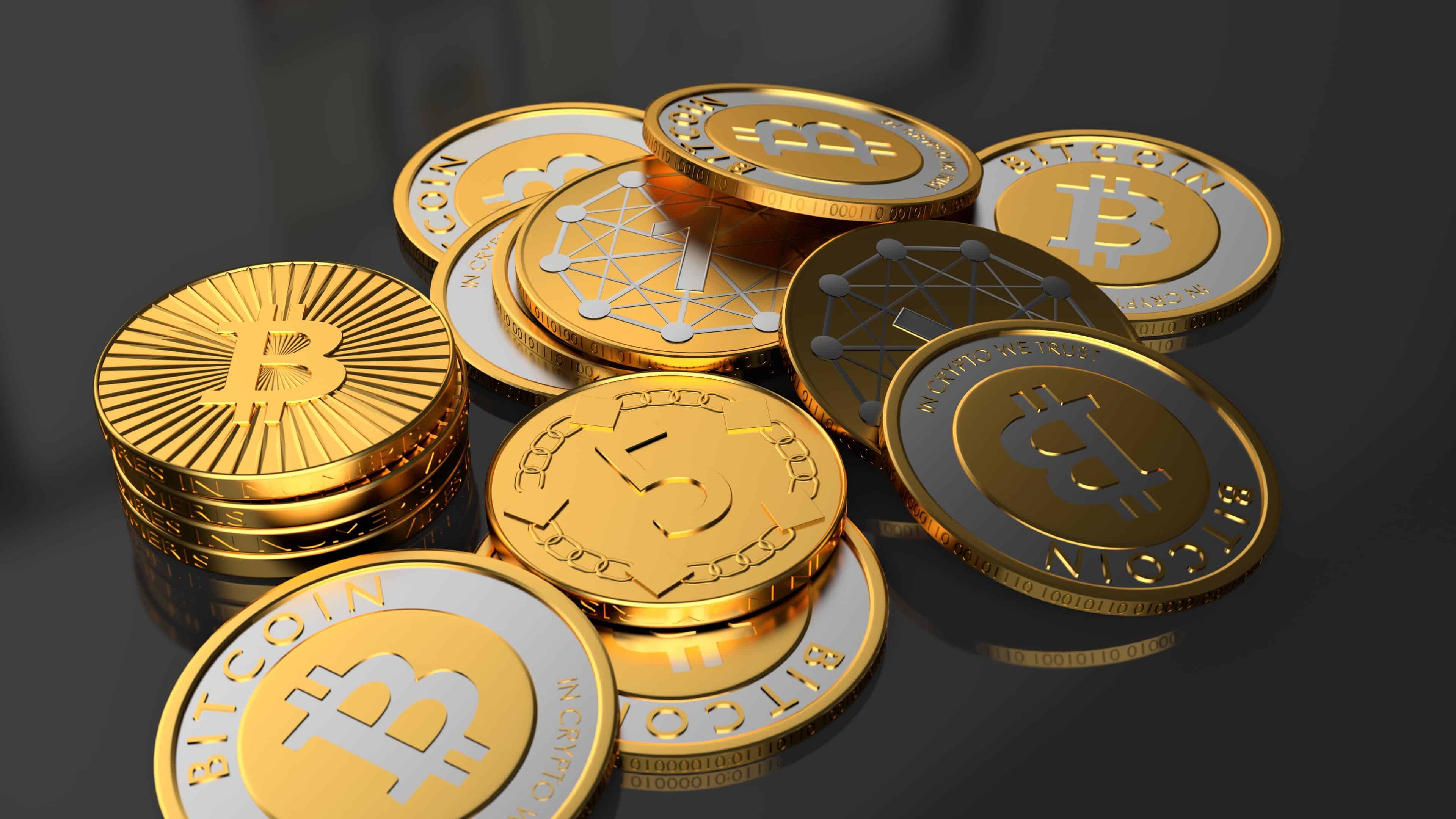 Bitcoin coins, Ultra HD 4K wallpaper, Digital currency, Wealth concept, 3840x2160 4K Desktop