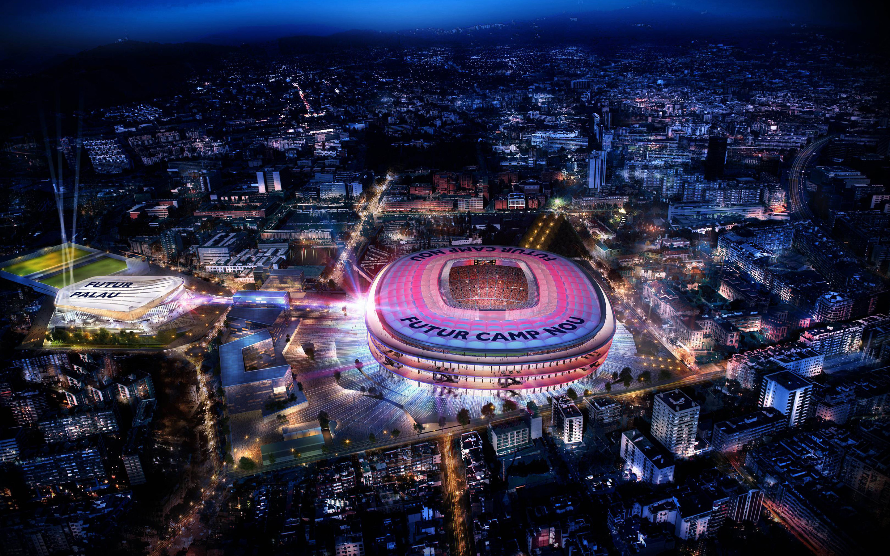 Night view, Camp Nou Stadium Wallpaper, 2880x1800 HD Desktop