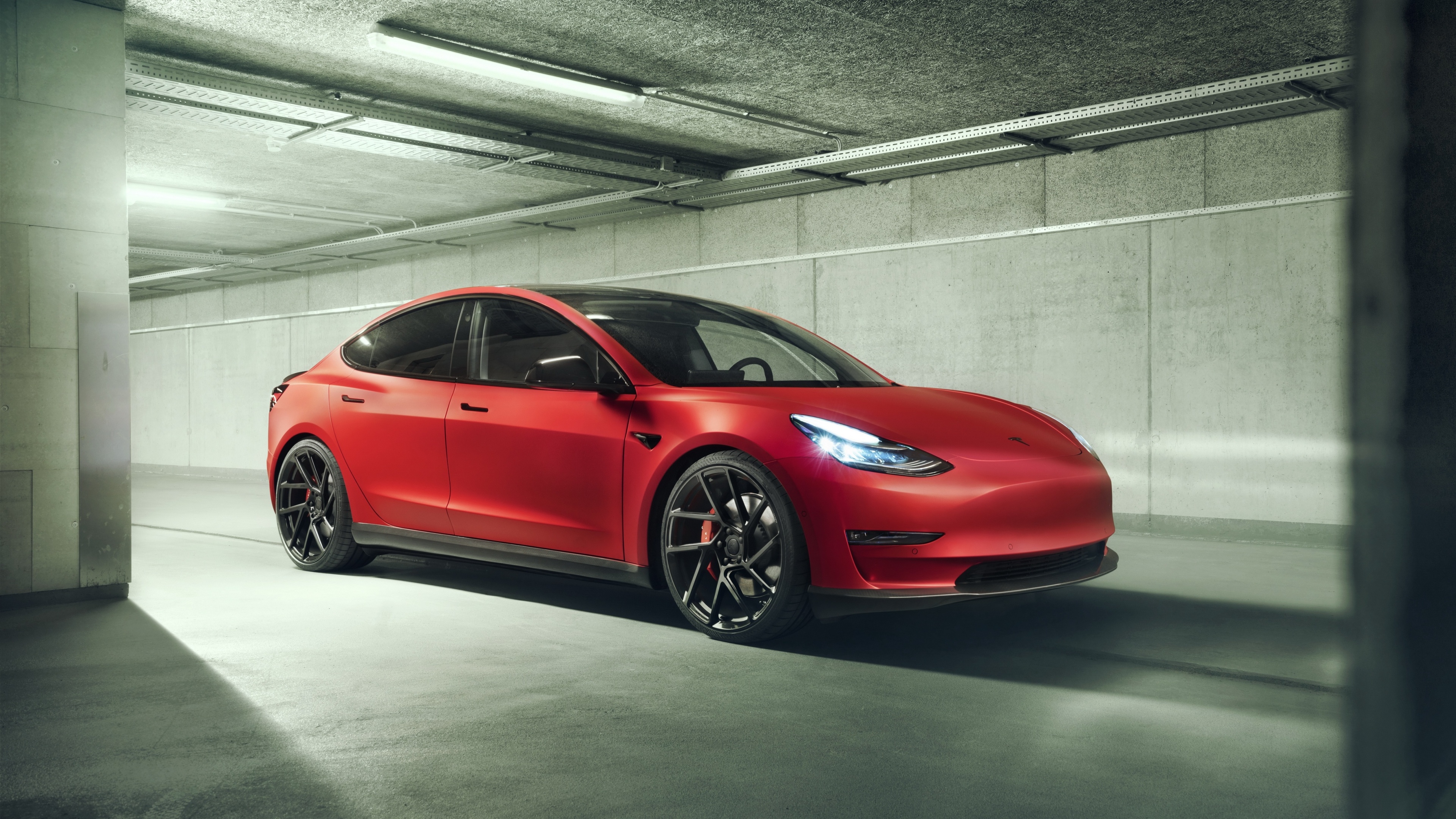 Underground Parking, Tesla Model 3 Wallpaper, 3840x2160 4K Desktop