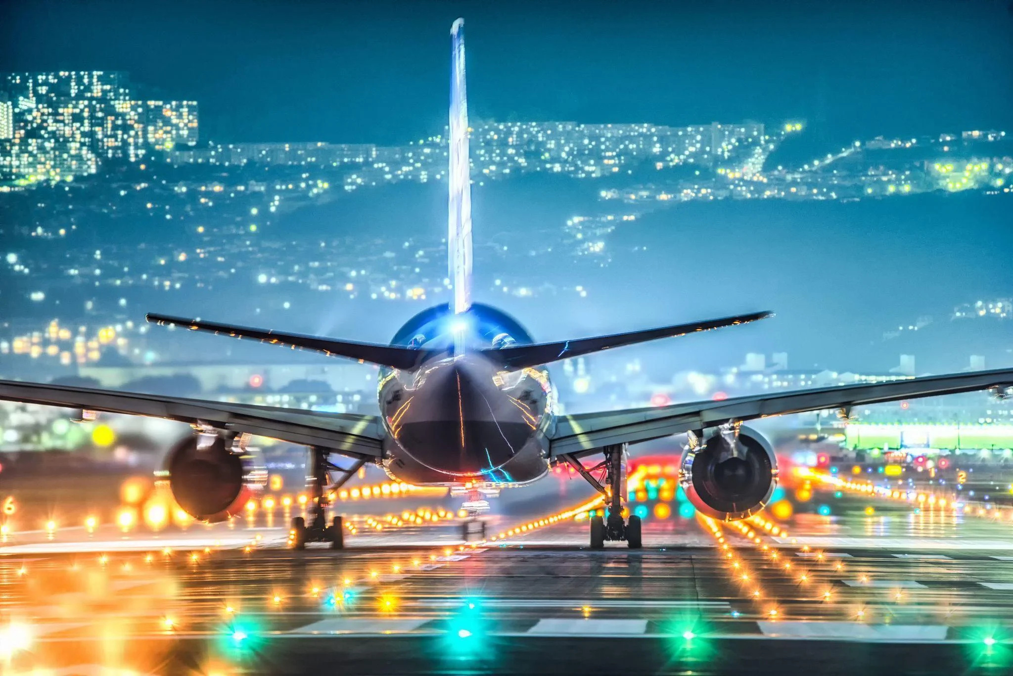 Flight preparations, Runway lights, Aviation infrastructure, Clear visibility, 2050x1370 HD Desktop