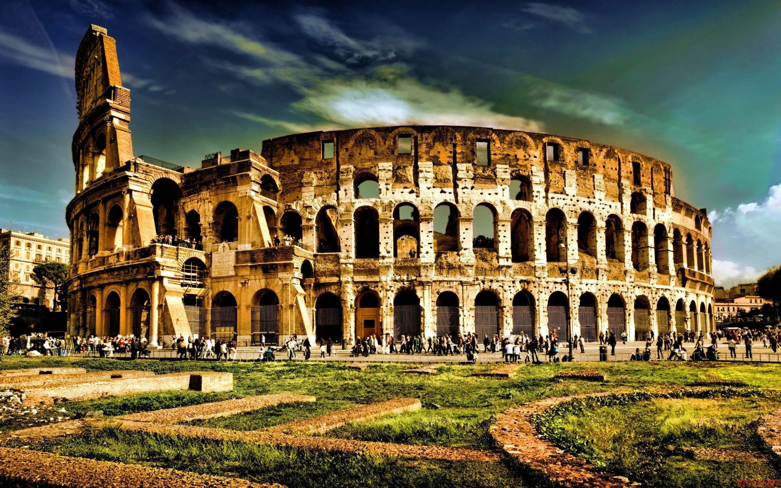 Colosseum grandeur, Rome's famous monument, Architectural marvel, Iconic backdrop, 2560x1600 HD Desktop