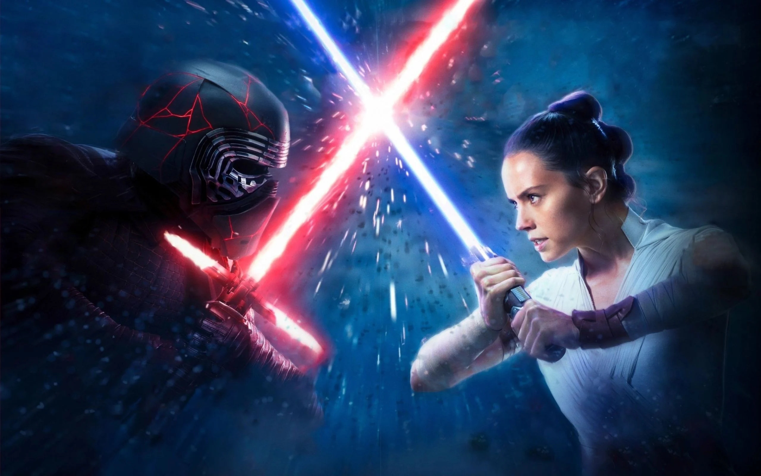 Rey and Kylo Ren clash, Force-sensitive warriors, Intertwined destinies, Heroes and villains, 2560x1600 HD Desktop