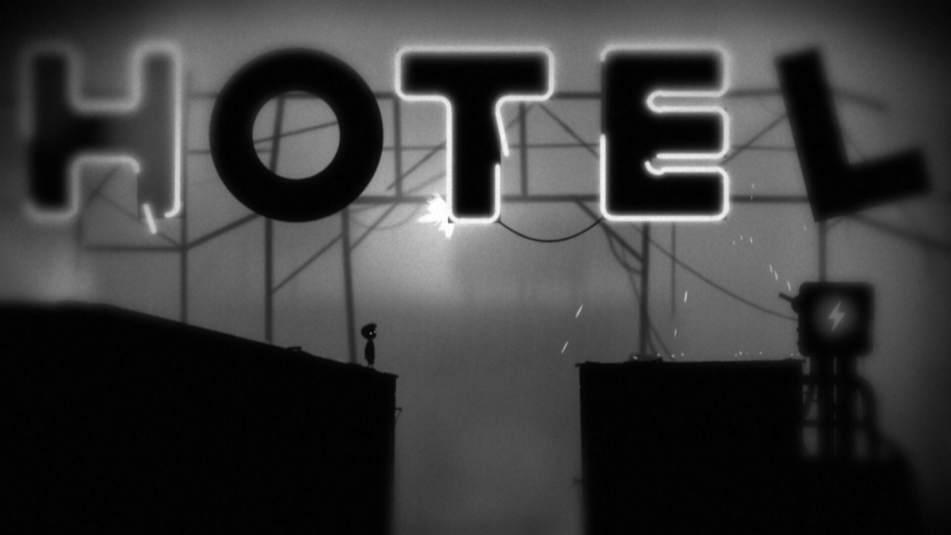 Limbo hotels signs, Monochrome aesthetics, Haunting visuals, Surreal atmosphere, 1920x1080 Full HD Desktop