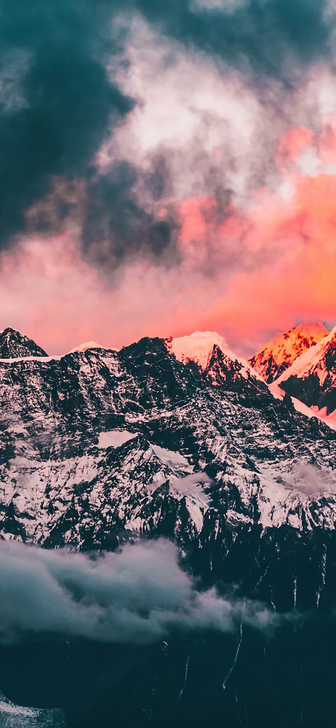 Mountain clouds landscape, Scenic beauty, Tranquil atmosphere, Immersive view, 1290x2780 HD Phone