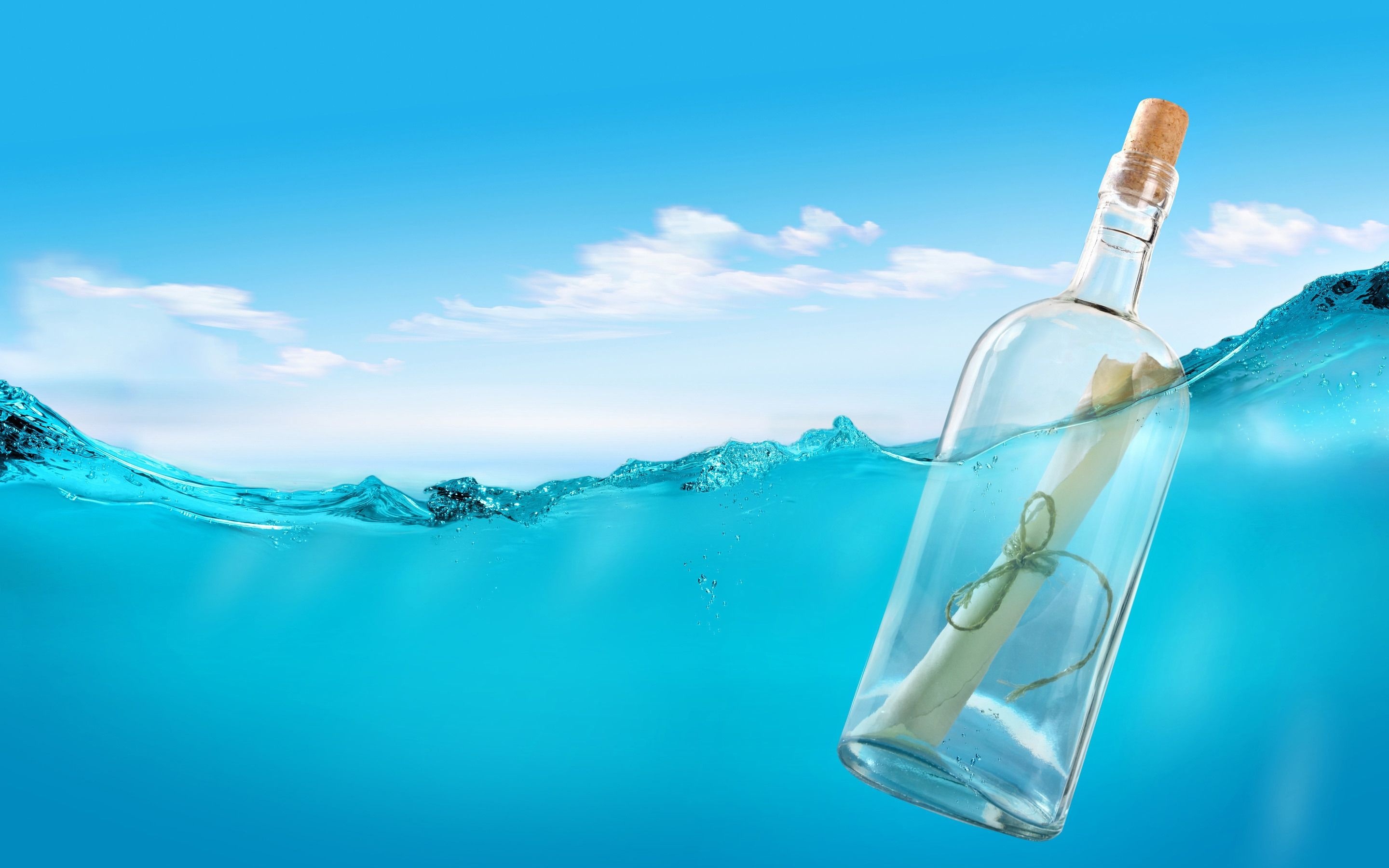 Message in a Bottle, Unique wallpaper, Symbolic picture, Water-themed art, 2880x1800 HD Desktop