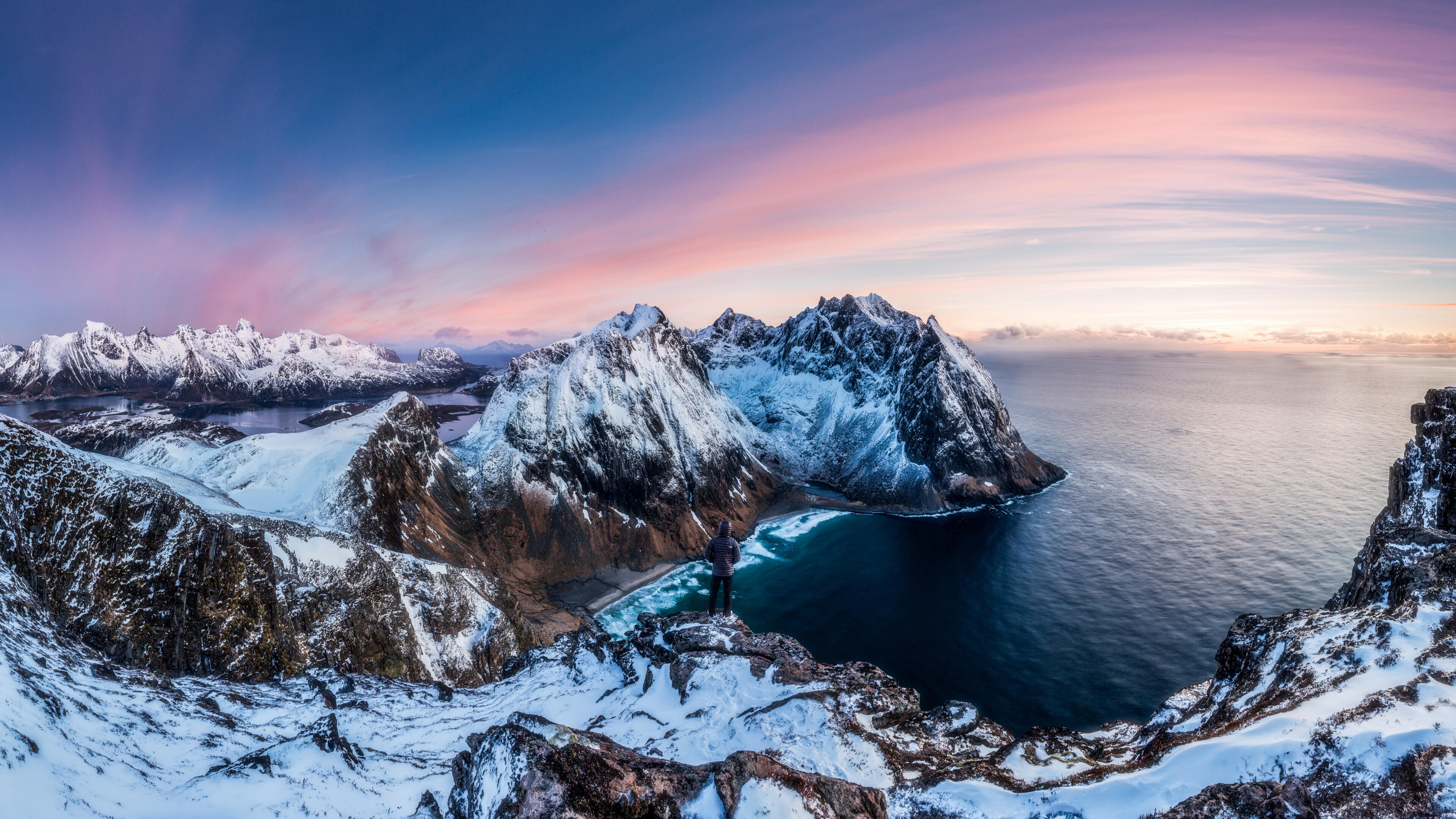 Panorama ocean, Arctic coast, Sunset glacier wallpaper, 3840x2160 4K Desktop